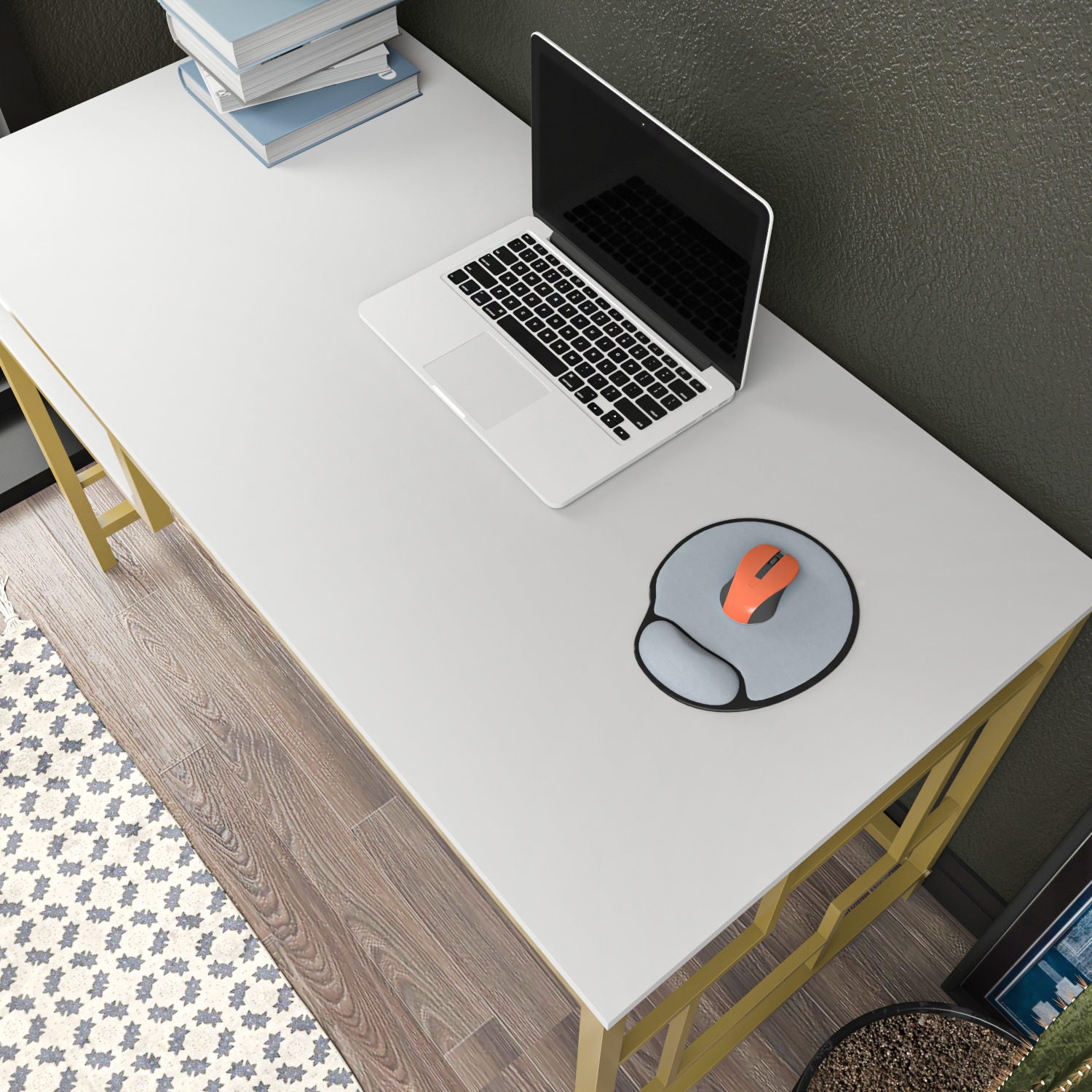 Secretária de Estudo/Escritório Moderna, Dourada e Branca, 120 x 60 x 74,8 cm | Painel de Partículas 100% Revestido em Melamina, 18 mm de Espessura | Design Glamouroso para Casa e Escritório