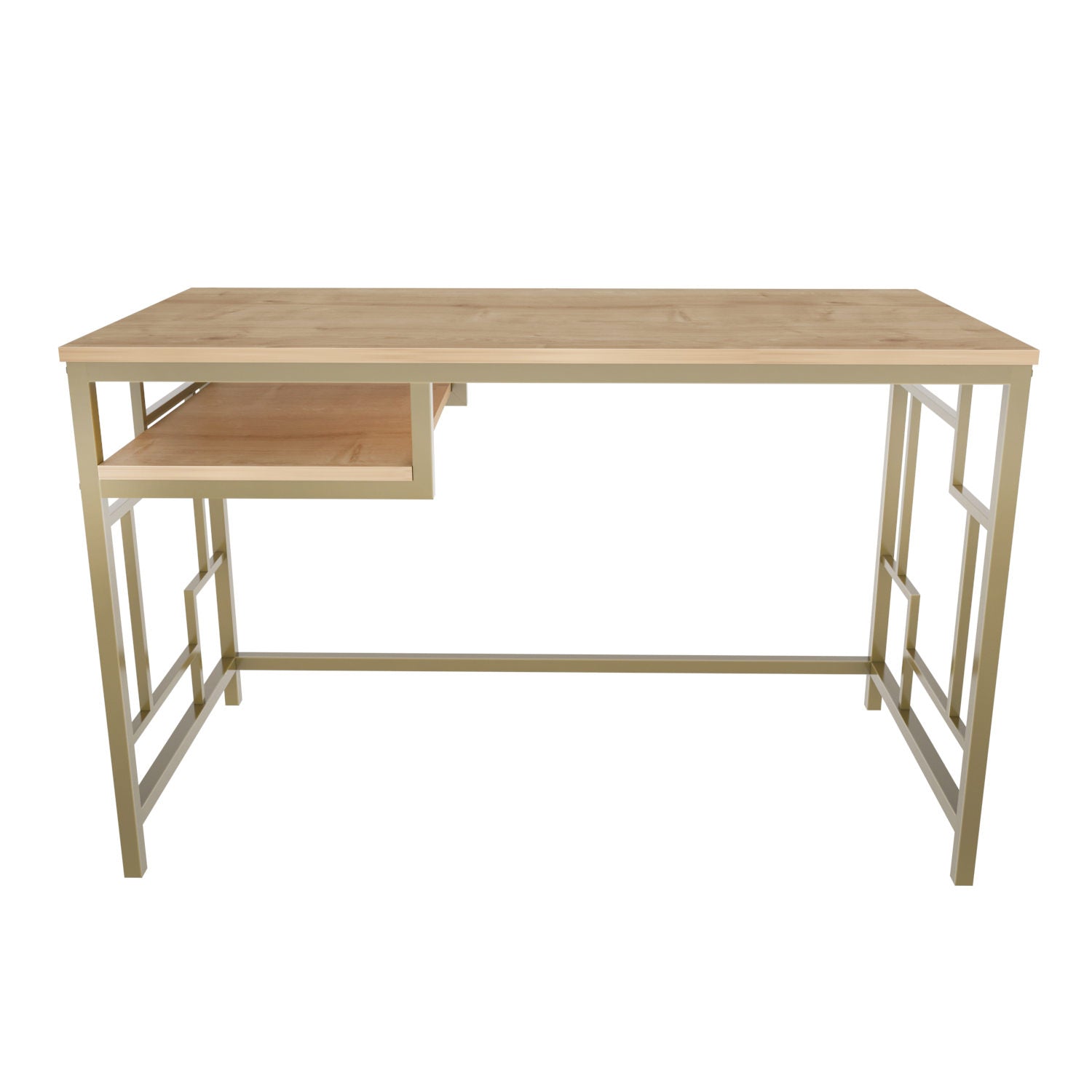 Secretária de Estudo/Escritório Moderna, Dourado e Carvalho, 120 x 60 x 74,8 cm | Painel de Partículas 100% Revestido em Melamina, 18 mm de Espessura | Design Glamouroso para Casa e Escritório