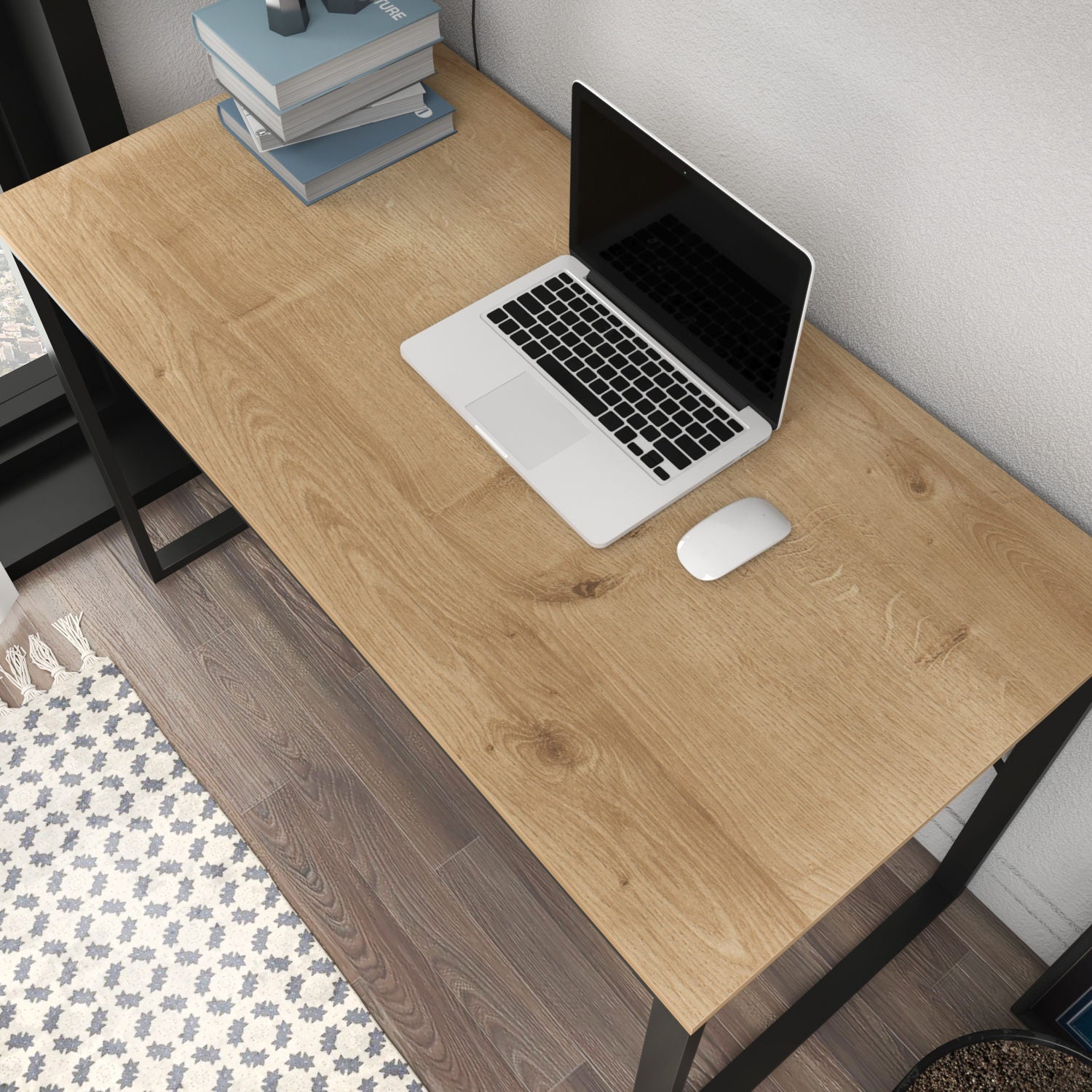 Secretária de Estudo/Escritório Moderna, Preta e Carvalho, 120 x 60 x 74 cm | Painel de Partículas 100% Revestido em Melamina, 18 mm de Espessura | Elegante e Funcional para Casa ou Escritório