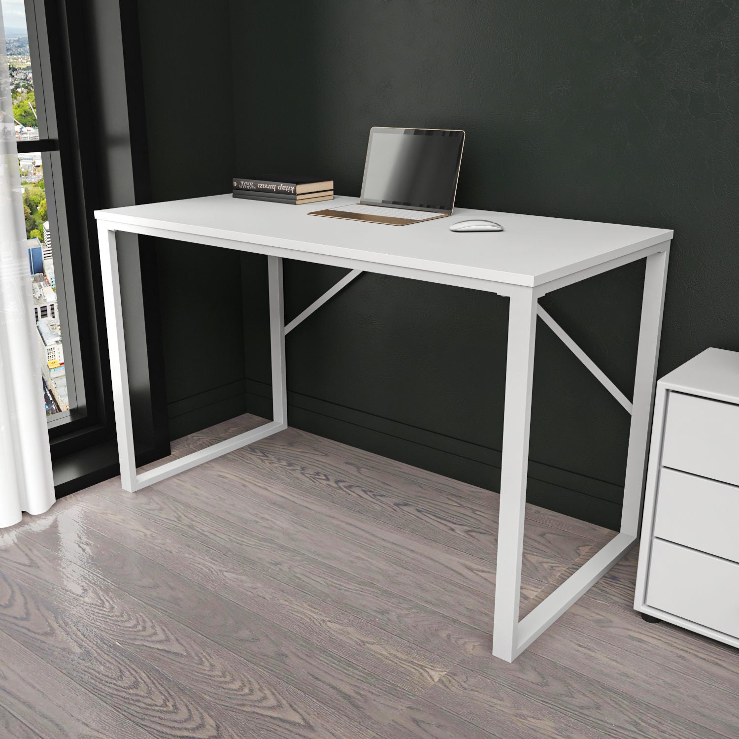 Secretária de Estudo/Escritório Moderna, Branca, 120 x 60 x 74 cm | Painel de Partículas 100% Revestido em Melamina, 18 mm de Espessura | Design Escandinavo para Casa e Escritório