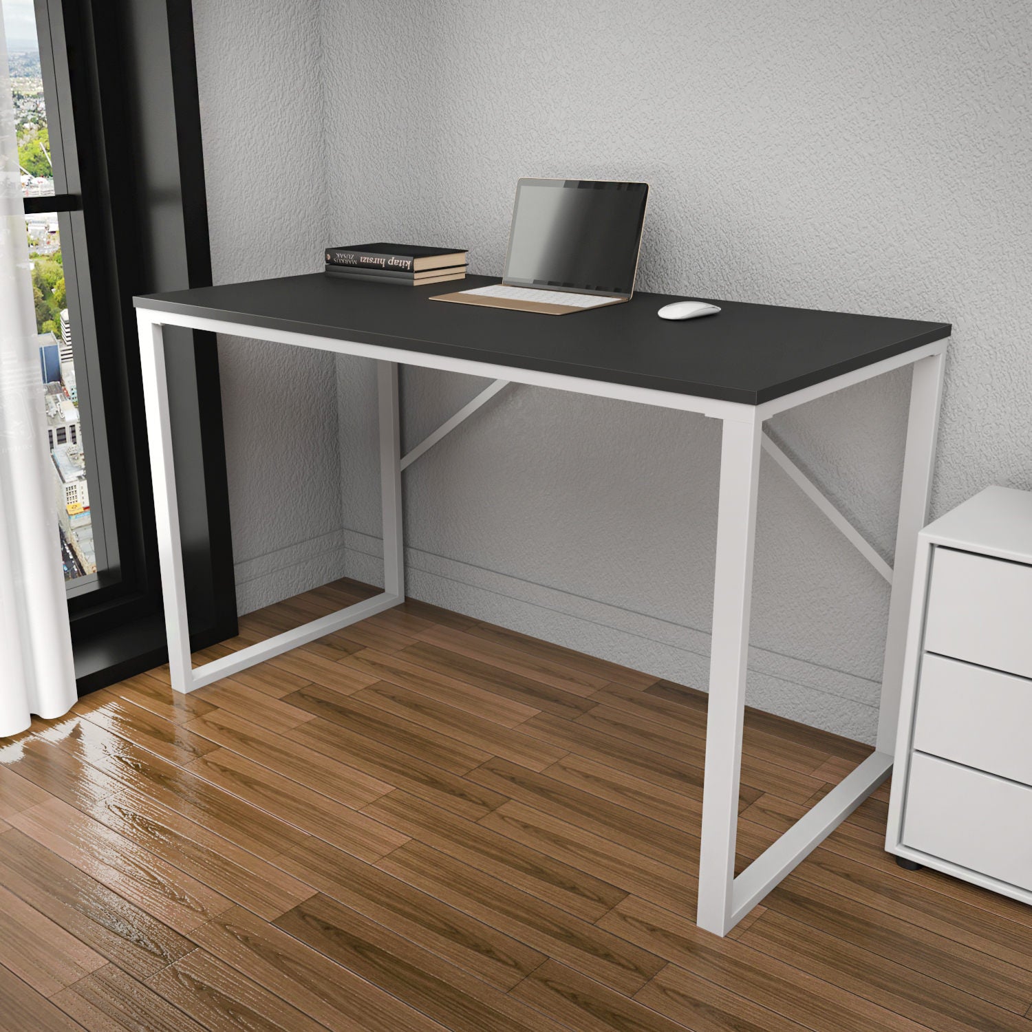 Secretária de Estudo/Escritório Moderna, Branca e Antracite, 120 x 60 x 74 cm | Painel de Partículas 100% Revestido em Melamina, 18 mm de Espessura | Design Escandinavo Elegante para Casa e Escritório
