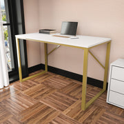 Secretária de Estudo/Escritório Moderna, Dourada e Branca, 120 x 60 x 74 cm | Painel de Partículas 100% Revestido em Melamina, 18 mm de Espessura | Design Elegante e Glamouroso para Escritório em Casa
