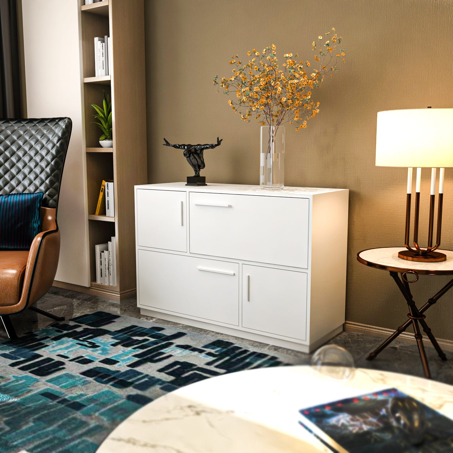 Aparador Branco Moderno, 120 x 45 x 81,6 cm | Painel de Partículas 100% Revestido em Melamina, 18 mm de Espessura | Elegante e Funcional para Decoração de Casa