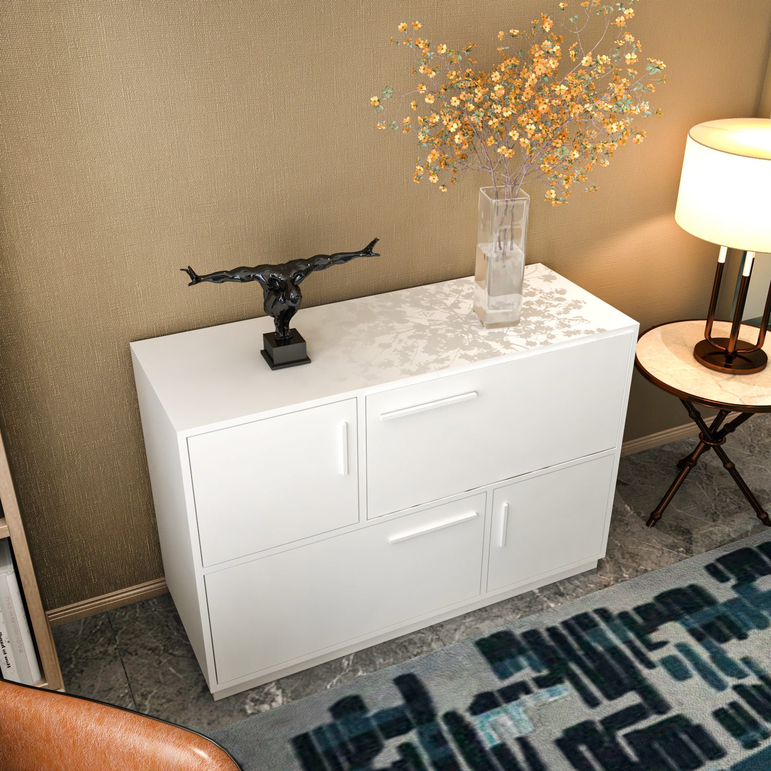 Aparador Branco Moderno, 120 x 45 x 81,6 cm | Painel de Partículas 100% Revestido em Melamina, 18 mm de Espessura | Elegante e Funcional para Decoração de Casa