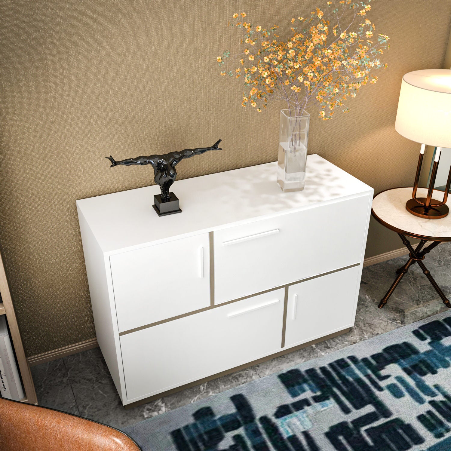 Aparador Moderno, Branco e Cinza, 120 x 45 x 81,6 cm | Painel de Partículas 100% Revestido em Melamina, 18 mm de Espessura | Elegante e Funcional para Decoração de Casa