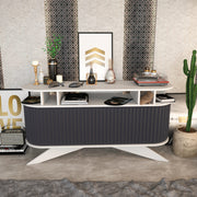 Aparador moderno, 150 cm, branco e antracite | Painel de partículas 100% revestido em melamina, 18 mm de espessura | Solução de armazenamento elegante para espaços contemporâneos