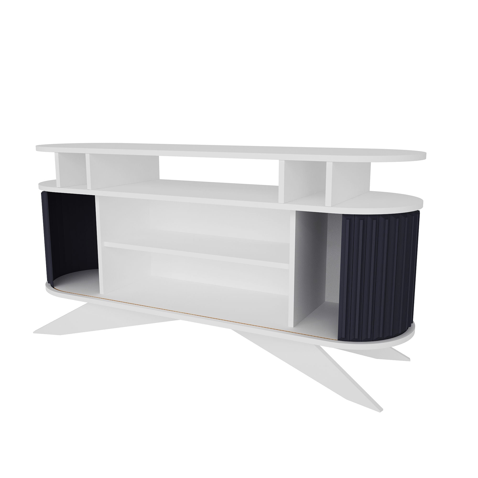 Aparador moderno, 150 cm, branco e antracite | Painel de partículas 100% revestido em melamina, 18 mm de espessura | Solução de armazenamento elegante para espaços contemporâneos