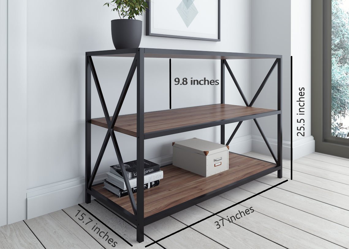 Aparador elegante em nogueira e preto, 94 x 40 x 65 cm | Painel de partículas 100% revestido em melamina, 18 mm de espessura | Estrutura de metal durável, perfeita para espaços modernos