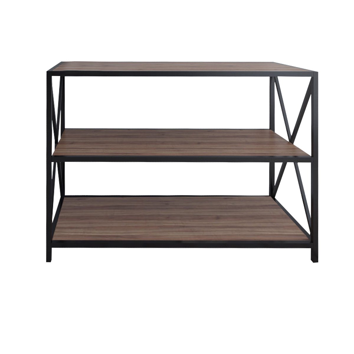 Aparador elegante em nogueira e preto, 94 x 40 x 65 cm | Painel de partículas 100% revestido em melamina, 18 mm de espessura | Estrutura de metal durável, perfeita para espaços modernos