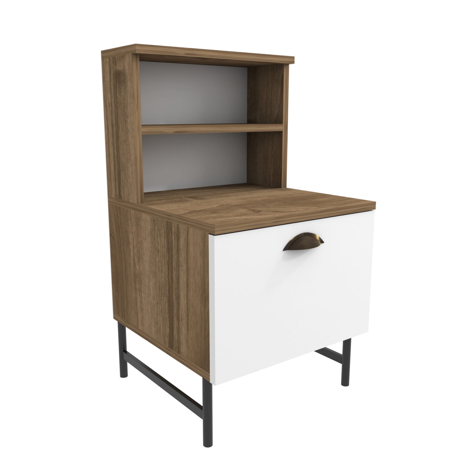 Mesa de Cabeceira Escandinava, Nogueira e Branco, 45 x 83 x 22,5 cm | Painel de Partículas 100% Revestido com Melamina, 18 mm de Espessura | Solução de Armazenamento Elegante e Funcional