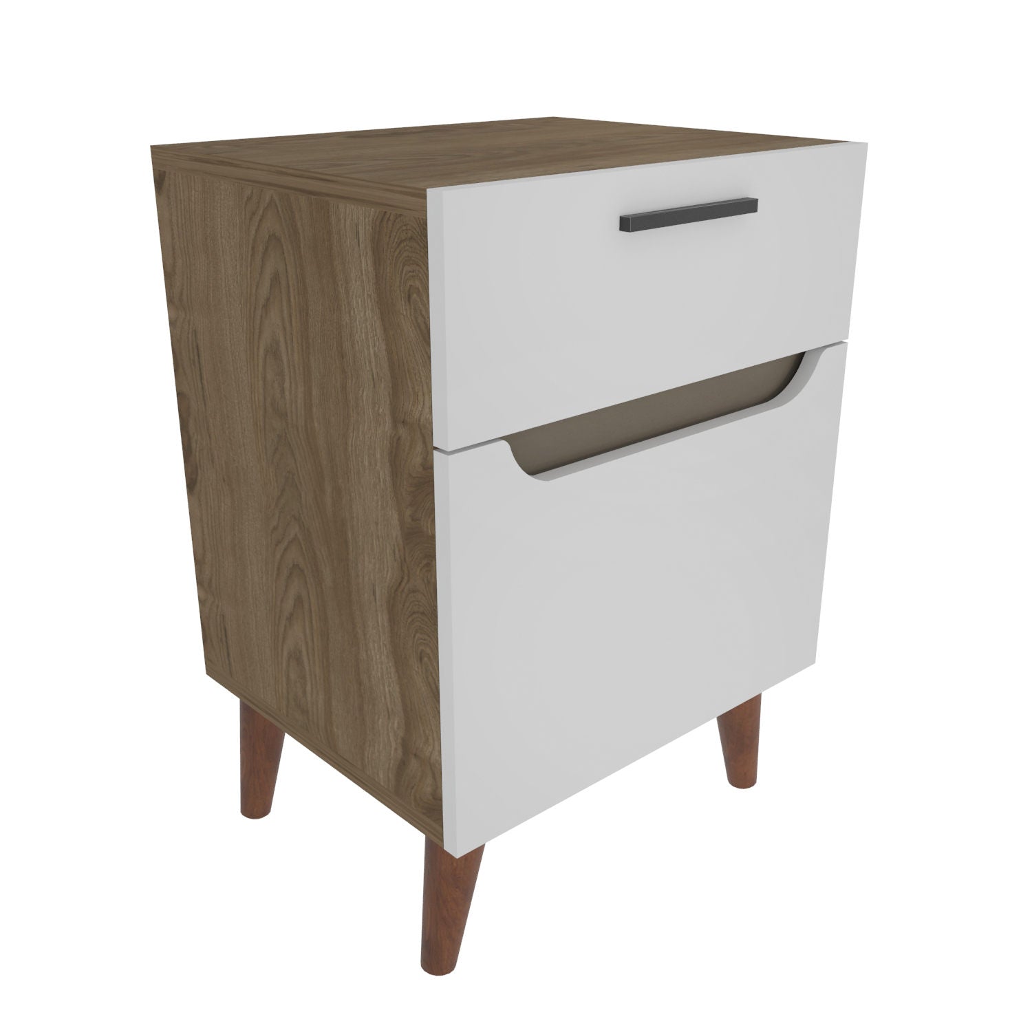 Mesa de Cabeceira Escandinava, Branca e Carvalho, 45 x 36,8 x 63 cm | Painel de Partículas 100% Revestido em Melamina, 18 mm de Espessura | Elegante e Funcional para Quartos Modernos