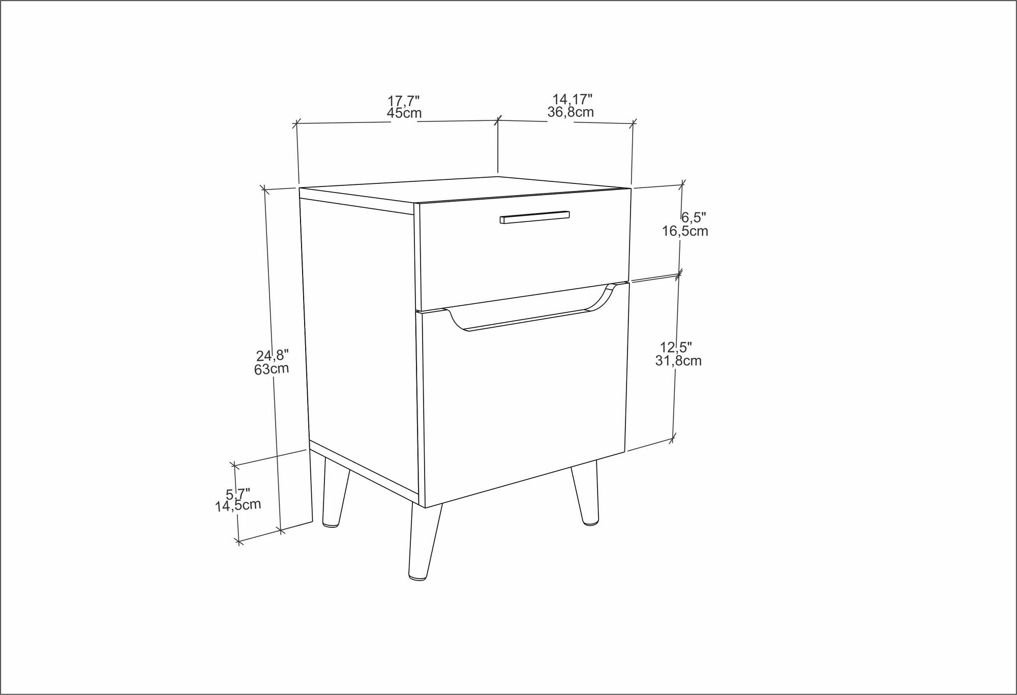 Mesa de Cabeceira Escandinava, Branca e Carvalho, 45 x 36,8 x 63 cm | Painel de Partículas 100% Revestido em Melamina, 18 mm de Espessura | Elegante e Funcional para Quartos Modernos