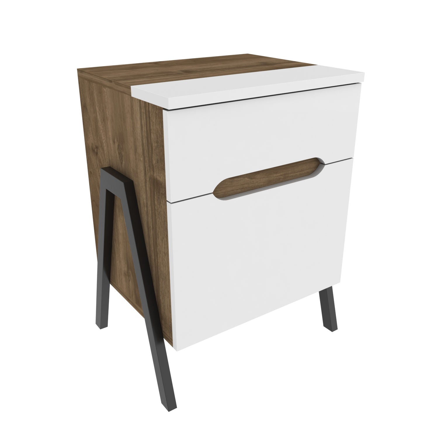 Mesa de Cabeceira Escandinava, Nogueira e Branco, 45 x 38 x 63,5 cm | Painel de Partículas 100% Revestido em Melamina, 18 mm de Espessura | Elegante e Funcional para Quartos Modernos