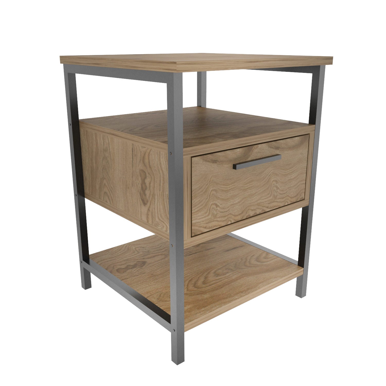 Mesa de Cabeceira Industrial, Preto e Carvalho, 45 x 45 x 61,8 cm | Painel de Partículas 100% Revestido em Melamina, 18 mm de Espessura | Elegante e Funcional para Quartos Modernos