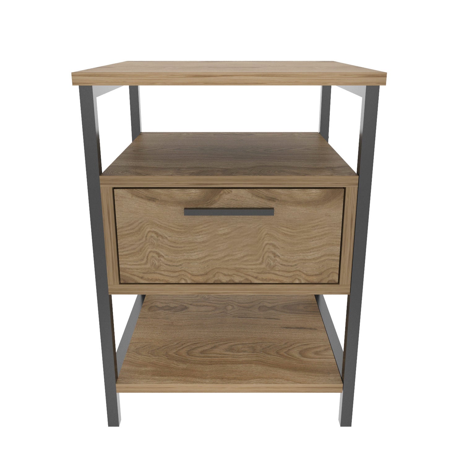 Mesa de Cabeceira Industrial, Preto e Carvalho, 45 x 45 x 61,8 cm | Painel de Partículas 100% Revestido em Melamina, 18 mm de Espessura | Elegante e Funcional para Quartos Modernos
