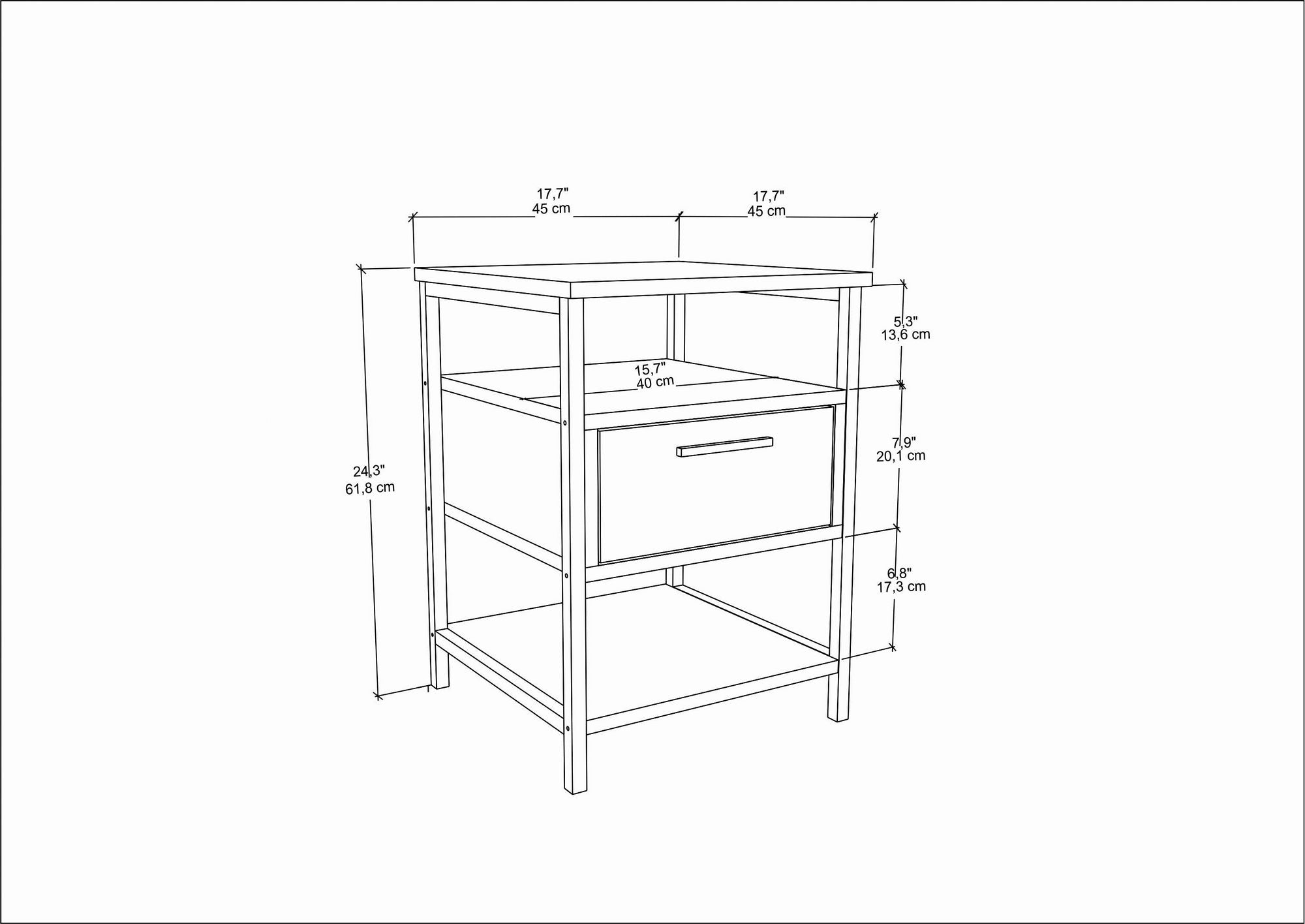 Mesa de Cabeceira Industrial, Preto e Carvalho, 45 x 45 x 61,8 cm | Painel de Partículas 100% Revestido em Melamina, 18 mm de Espessura | Elegante e Funcional para Quartos Modernos