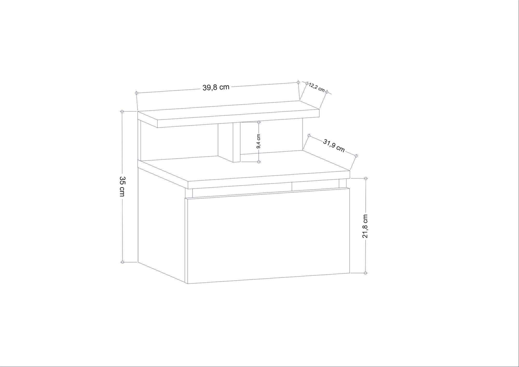 Mesa de Cabeceira Escandinava Branca, 39,8 x 31,9 x 35 cm | Painel de Partículas 100% Revestido em Melamina, 18 mm de Espessura | Elegante e Funcional para Quartos Modernos