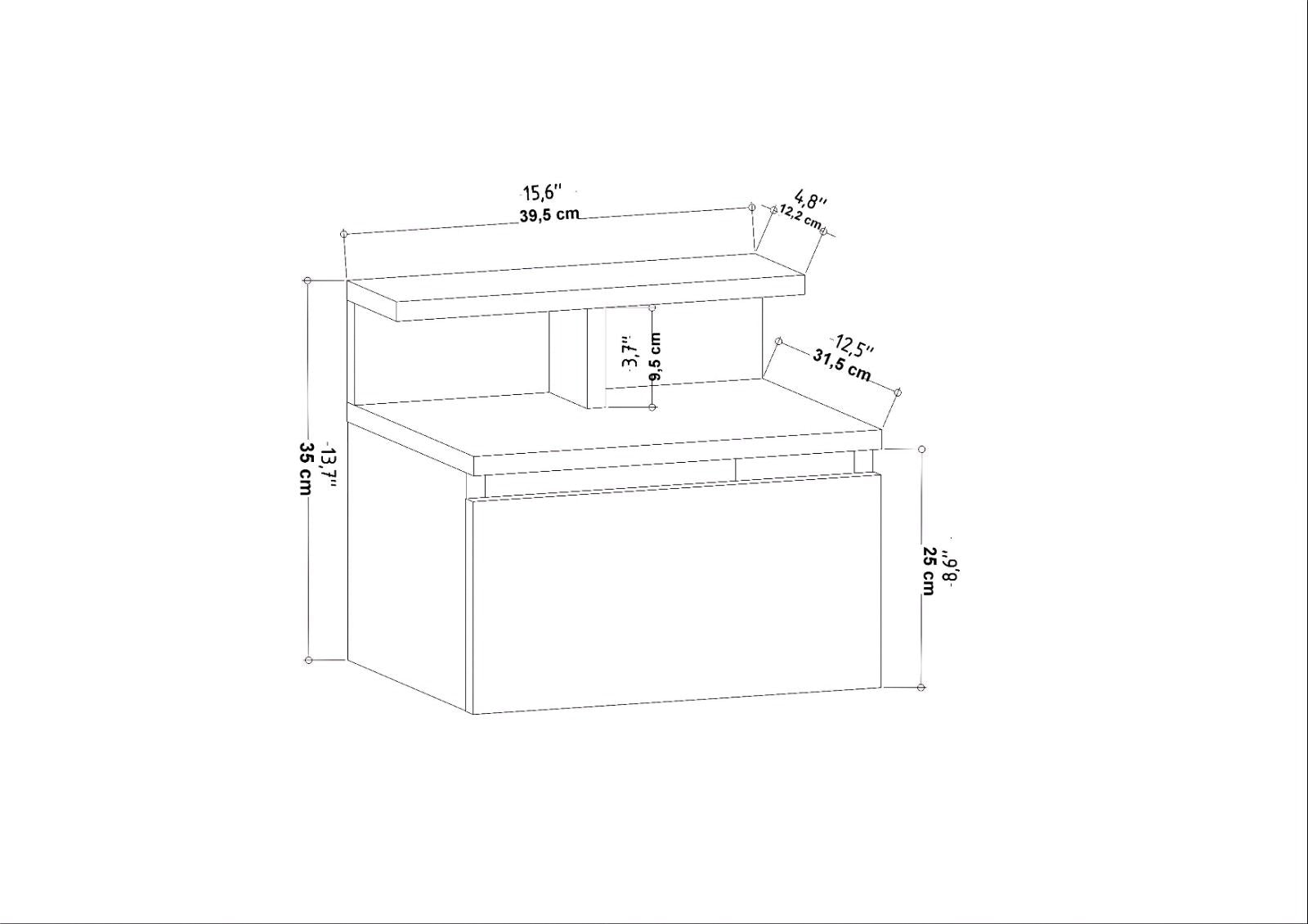 Mesa de Cabeceira Escandinava, Antracite, 39,8 x 31,9 x 35 cm | Painel de Partículas 100% Revestido em Melamina, 18 mm de Espessura | Elegante e Funcional para Quartos Modernos