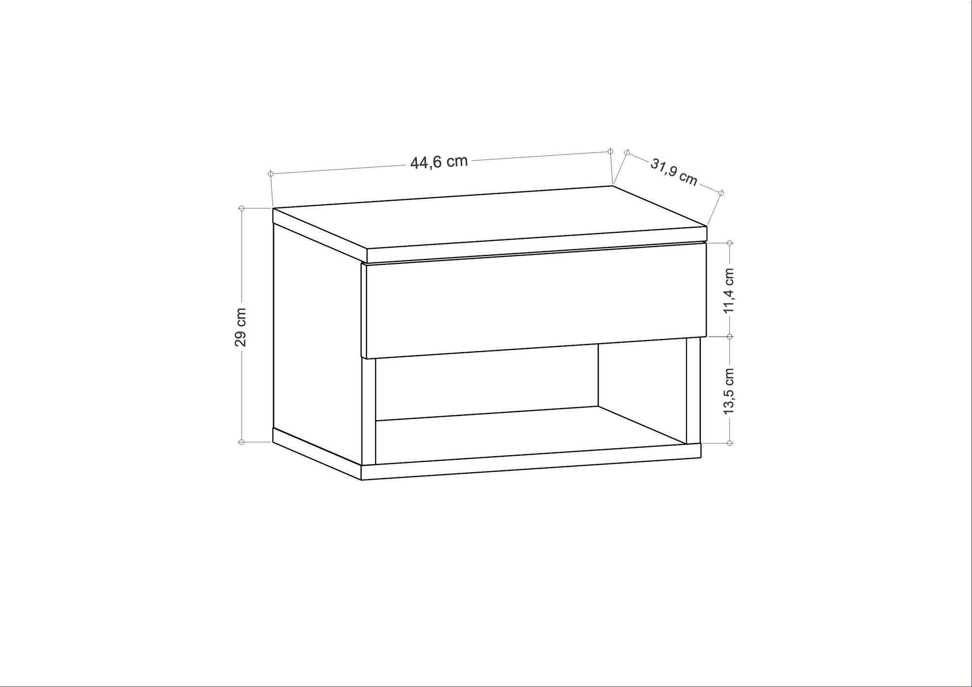 Mesa de Cabeceira Escandinava Branca, 44,6 x 29 x 31,9 cm | Painel de Partículas 100% Revestido com Melamina, 18 mm de Espessura | Design Elegante para Decoração Moderna de Hotéis e Casas
