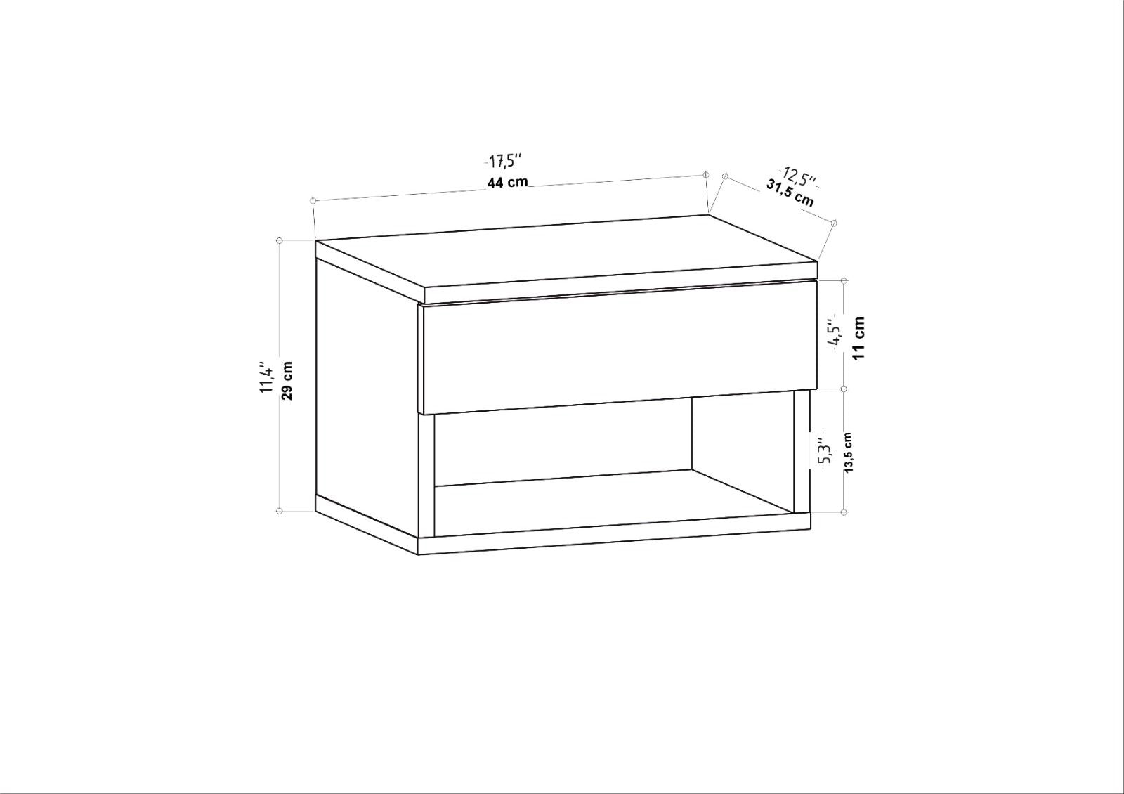 Mesa de Cabeceira em Carvalho Escandinavo, 44,6 x 29 x 31,9 cm | Painel de Partículas 100% Revestido em Melamina, 18 mm de Espessura | Elegante e Funcional para Decoração de Hotéis e Cabanas