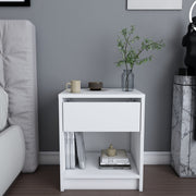 Mesa de Cabeceira Escandinava Branca, 44,6 x 35,9 x 52,8 cm | Painel de Partículas 100% Revestido em Melamina, 18 mm de Espessura | Elegante e Funcional para Quartos Modernos
