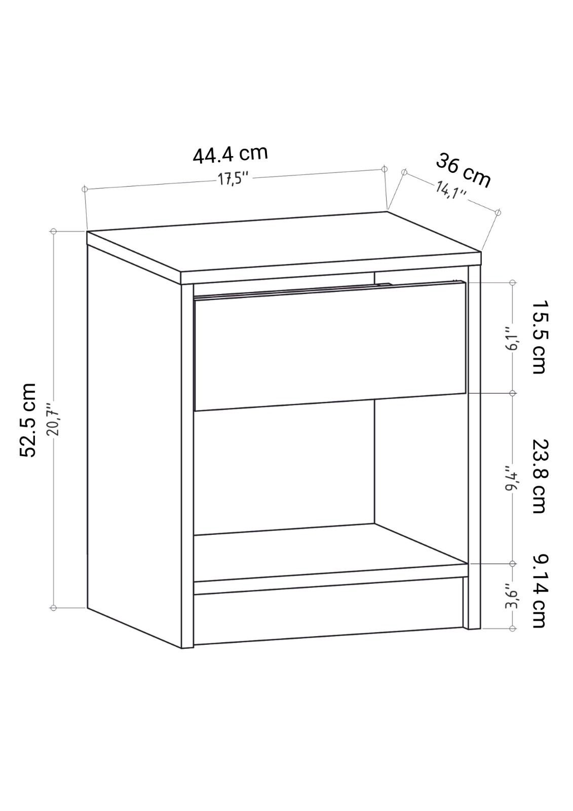 Mesa de Cabeceira Escandinava Branca, 44,6 x 35,9 x 52,8 cm | Painel de Partículas 100% Revestido em Melamina, 18 mm de Espessura | Elegante e Funcional para Quartos Modernos