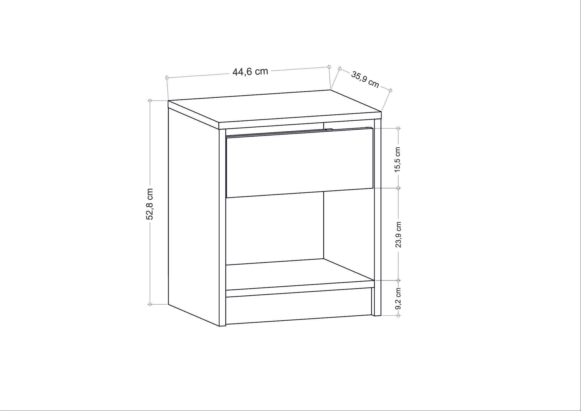 Mesa de Cabeceira Escandinava, Antracite, 44,6 x 35,9 x 52,8 cm | Painel de Partículas 100% Revestido em Melamina, 18 mm de Espessura | Elegante e Funcional para Quartos Modernos
