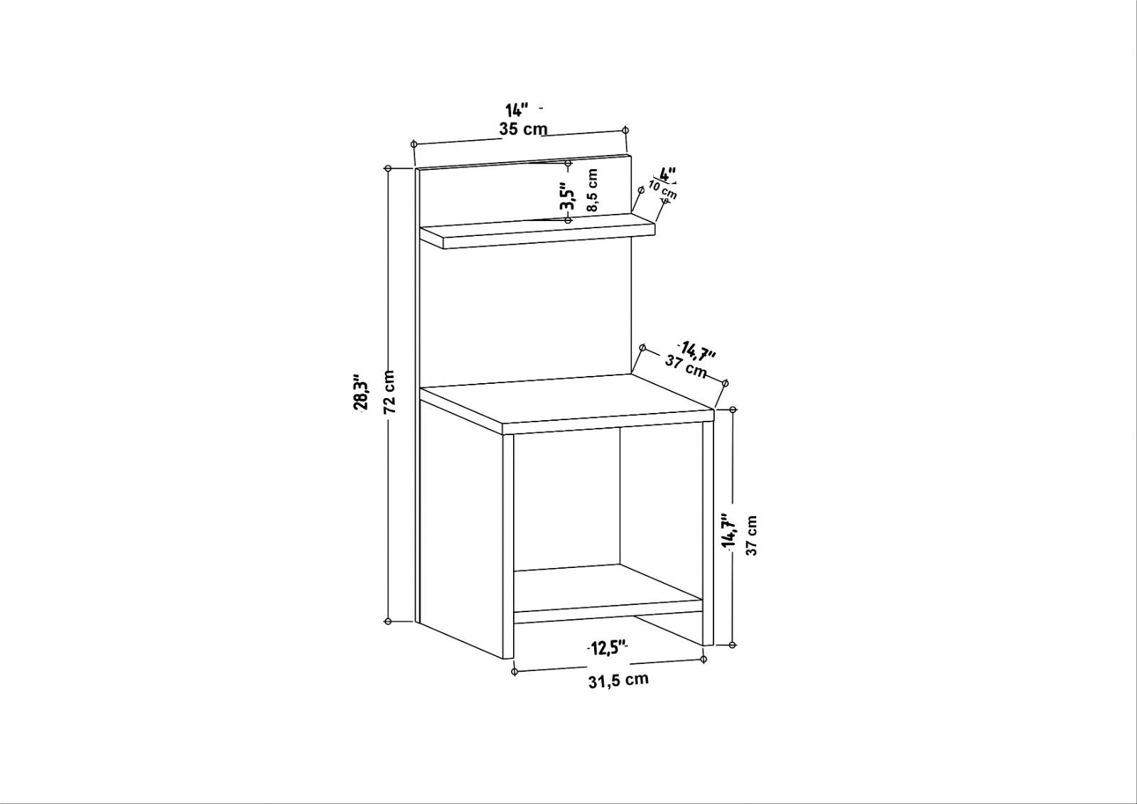 Mesa de Cabeceira Escandinava, Antracite, 35,6 x 37,4 x 72 cm | Painel de Partículas 100% Revestido em Melamina, 18 mm de Espessura | Elegante e Funcional para Quartos Modernos