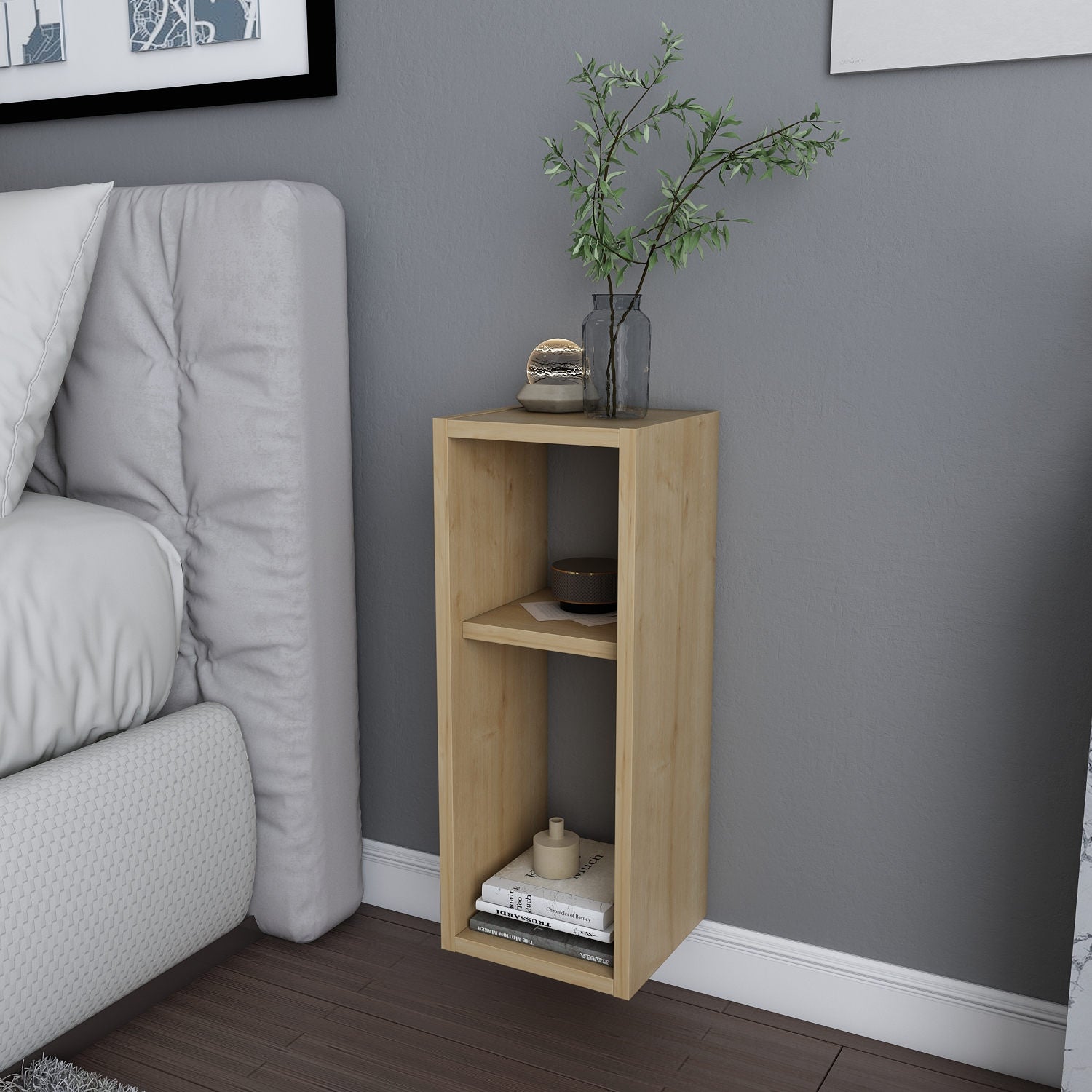 Mesa de Cabeceira em Carvalho Escandinavo, 23,2 x 22 x 59,6 cm | Painel de Partículas 100% Revestido em Melamina, 18 mm de Espessura | Elegante e Funcional para Decoração de Hotéis e Cabanas