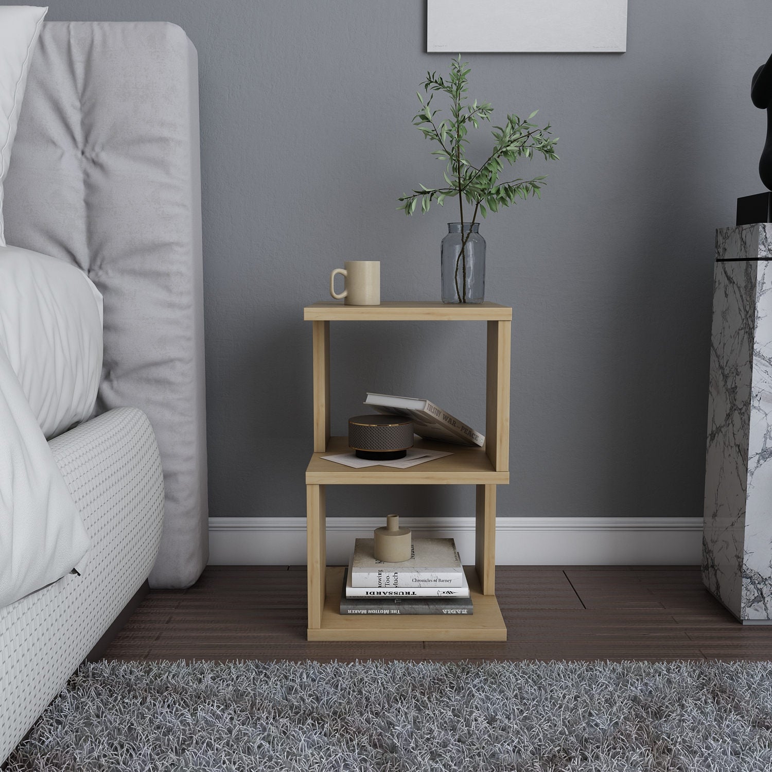 Mesa de Cabeceira Elegante em Carvalho, 29,6 x 29,6 x 49,4 cm | Painel de Partículas 100% Revestido em Melamina, 18 mm de Espessura | Perfeito para Decoração em Estilo Cabana/Lodge
