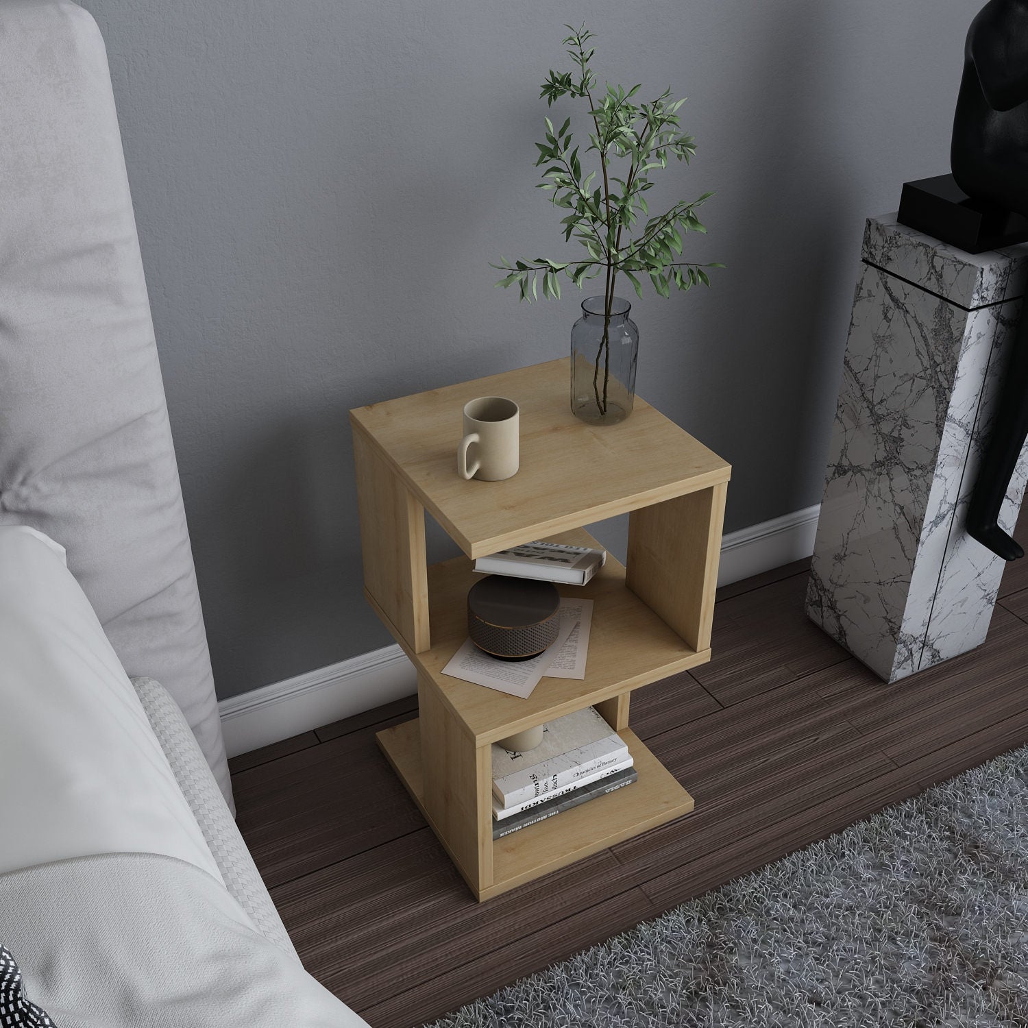 Mesa de Cabeceira Elegante em Carvalho, 29,6 x 29,6 x 49,4 cm | Painel de Partículas 100% Revestido em Melamina, 18 mm de Espessura | Perfeito para Decoração em Estilo Cabana/Lodge