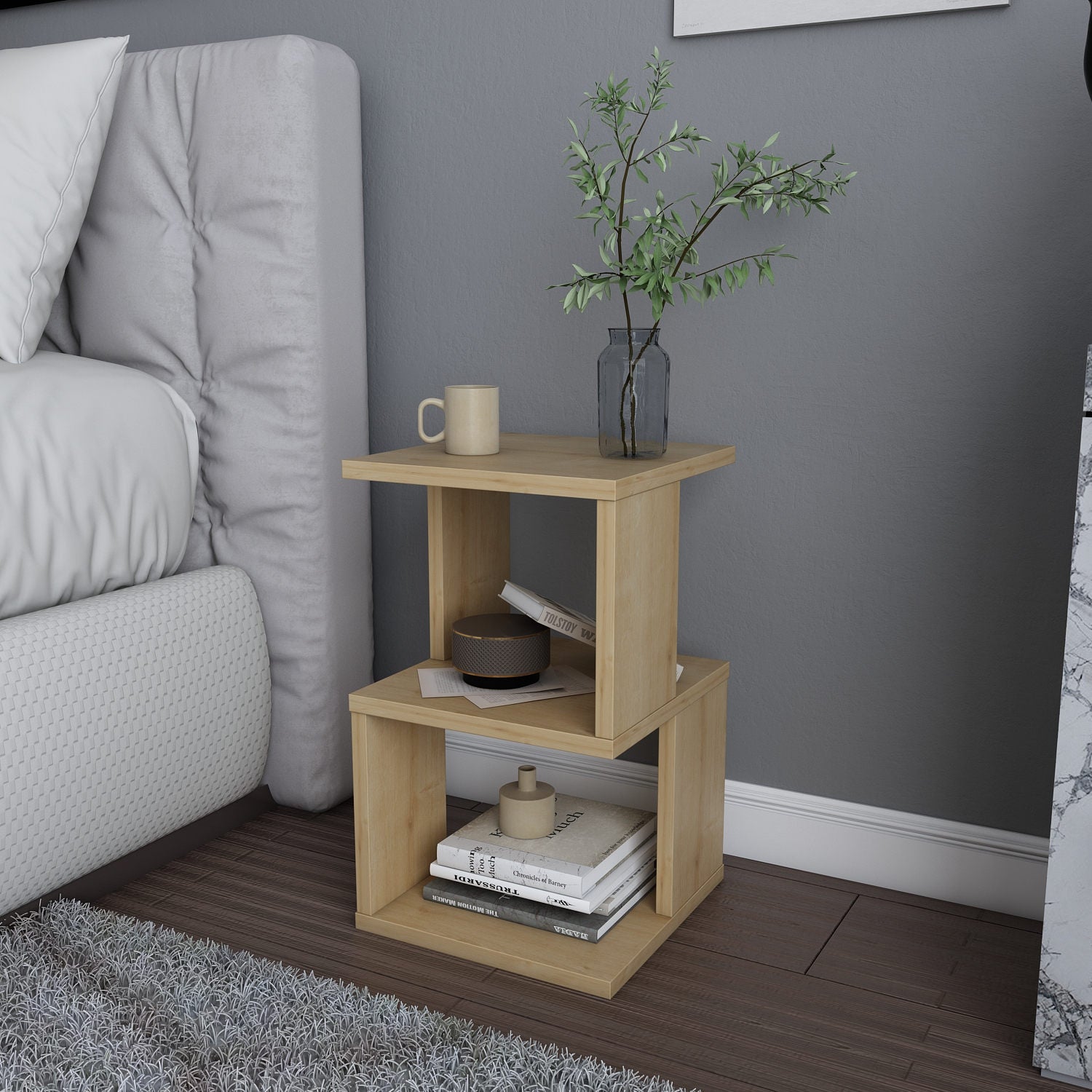 Mesa de Cabeceira Elegante em Carvalho, 29,6 x 29,6 x 49,4 cm | Painel de Partículas 100% Revestido em Melamina, 18 mm de Espessura | Perfeito para Decoração em Estilo Cabana/Lodge