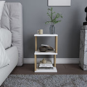 Mesa de Cabeceira Escandinava, Branca e Carvalho, 29,6 x 29,6 x 49,4 cm | Painel de Partículas 100% Revestido com Melamina, 18 mm de Espessura | Solução de Armazenamento Elegante e Funcional