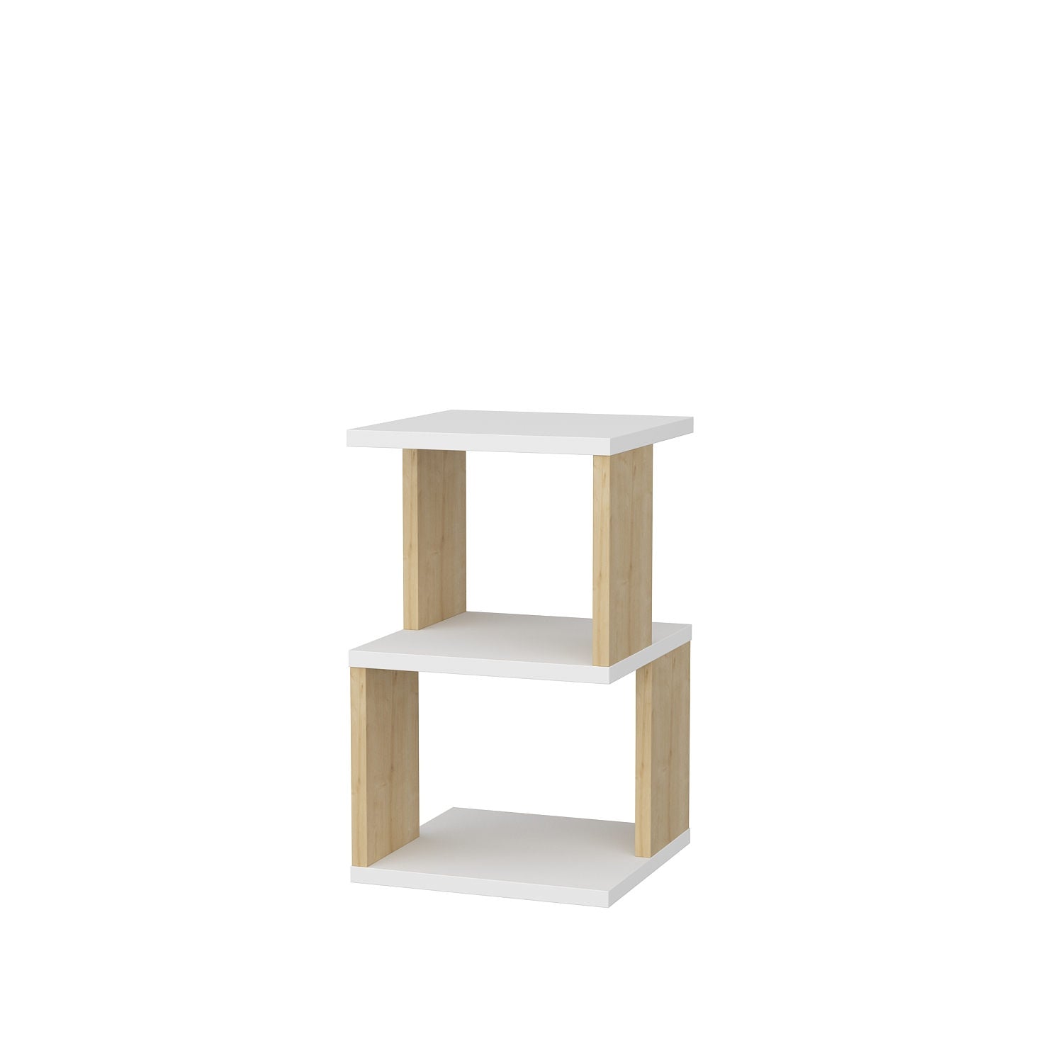 Mesa de Cabeceira Escandinava, Branca e Carvalho, 29,6 x 29,6 x 49,4 cm | Painel de Partículas 100% Revestido com Melamina, 18 mm de Espessura | Solução de Armazenamento Elegante e Funcional