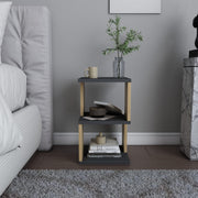 Mesa de Cabeceira Escandinava, Antracite e Carvalho, 29,6 x 29,6 x 49,4 cm | Painel de Partículas 100% Revestido com Melamina, 18 mm de Espessura | Solução de Armazenamento Elegante e Funcional