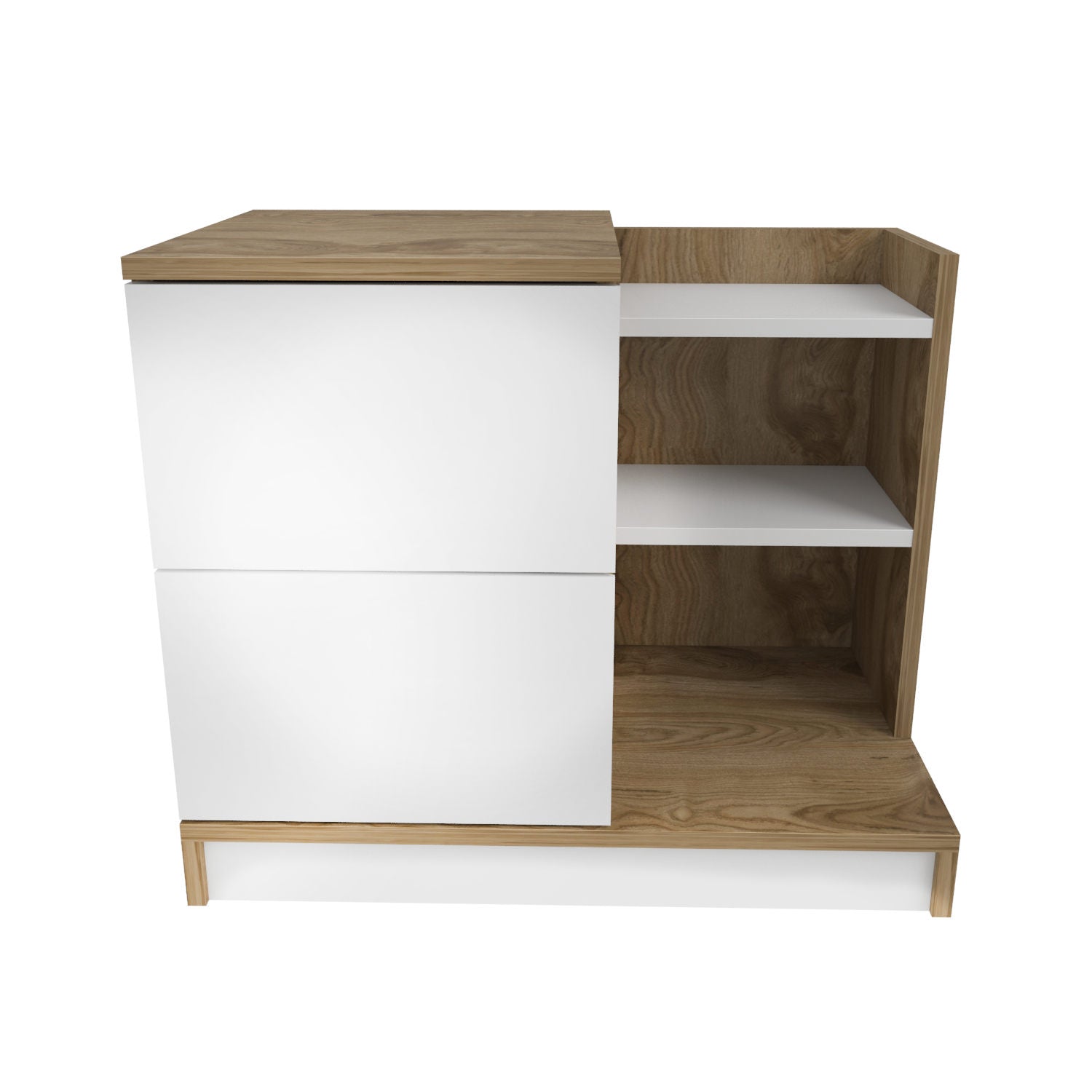 Mesa de Cabeceira Escandinava, Branca e Nogueira, 72 x 45 x 60 cm | Painel de Partículas 100% Revestido em Melamina, 18 mm de Espessura | Elegante e Funcional para Quartos Modernos