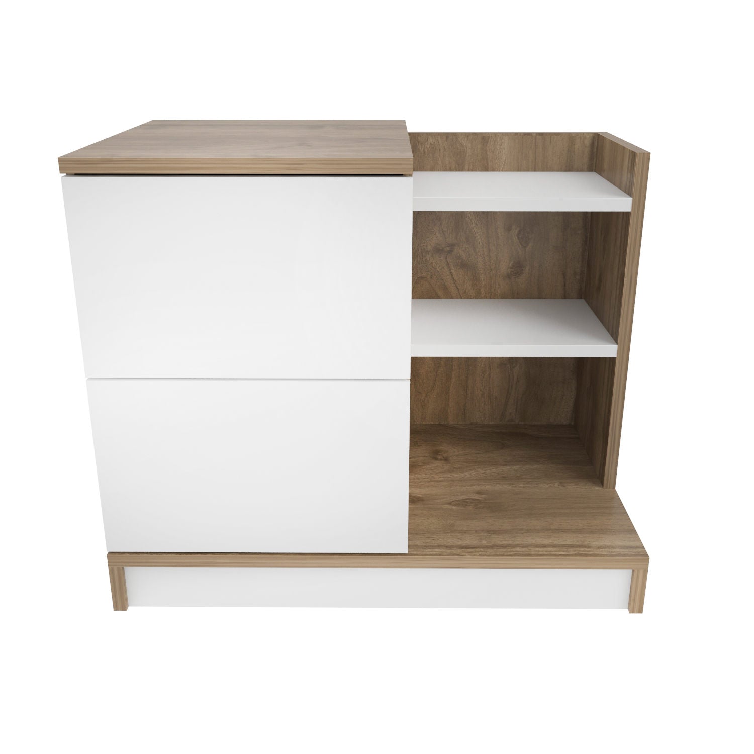 Mesa de Cabeceira Escandinava, Branca e Carvalho, 72 x 45 x 60 cm | Painel de Partículas 100% Revestido em Melamina, 18 mm de Espessura | Elegante e Funcional para Quartos Modernos