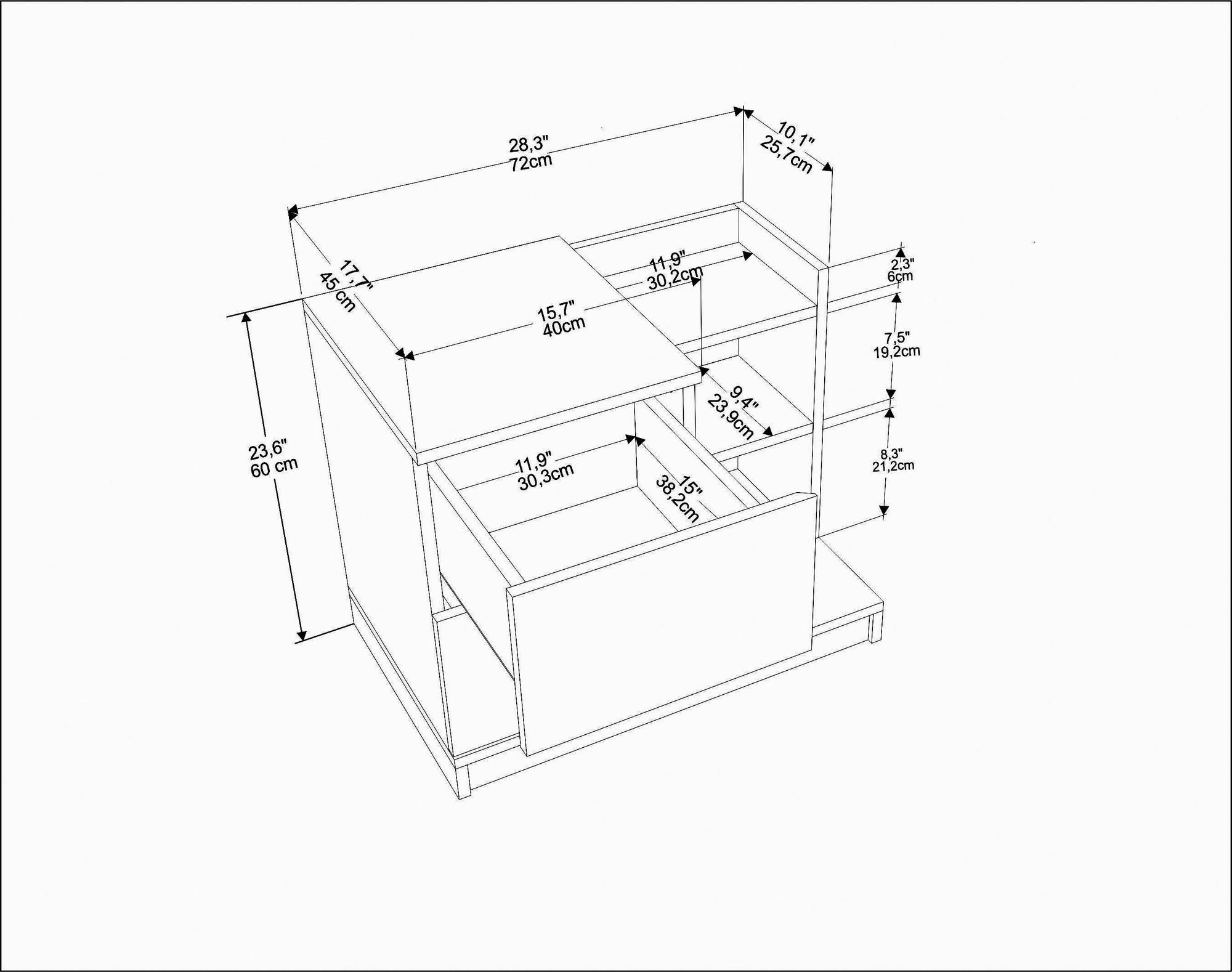 Mesa de Cabeceira Escandinava, Branca e Carvalho, 72 x 45 x 60 cm | Painel de Partículas 100% Revestido em Melamina, 18 mm de Espessura | Elegante e Funcional para Quartos Modernos