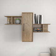 Prateleira de parede elegante em nogueira, 118,6 x 35 x 51,8 cm | Painel de partículas 100% revestido em melamina, 18 mm de espessura | Solução de armazenamento elegante para casas modernas
