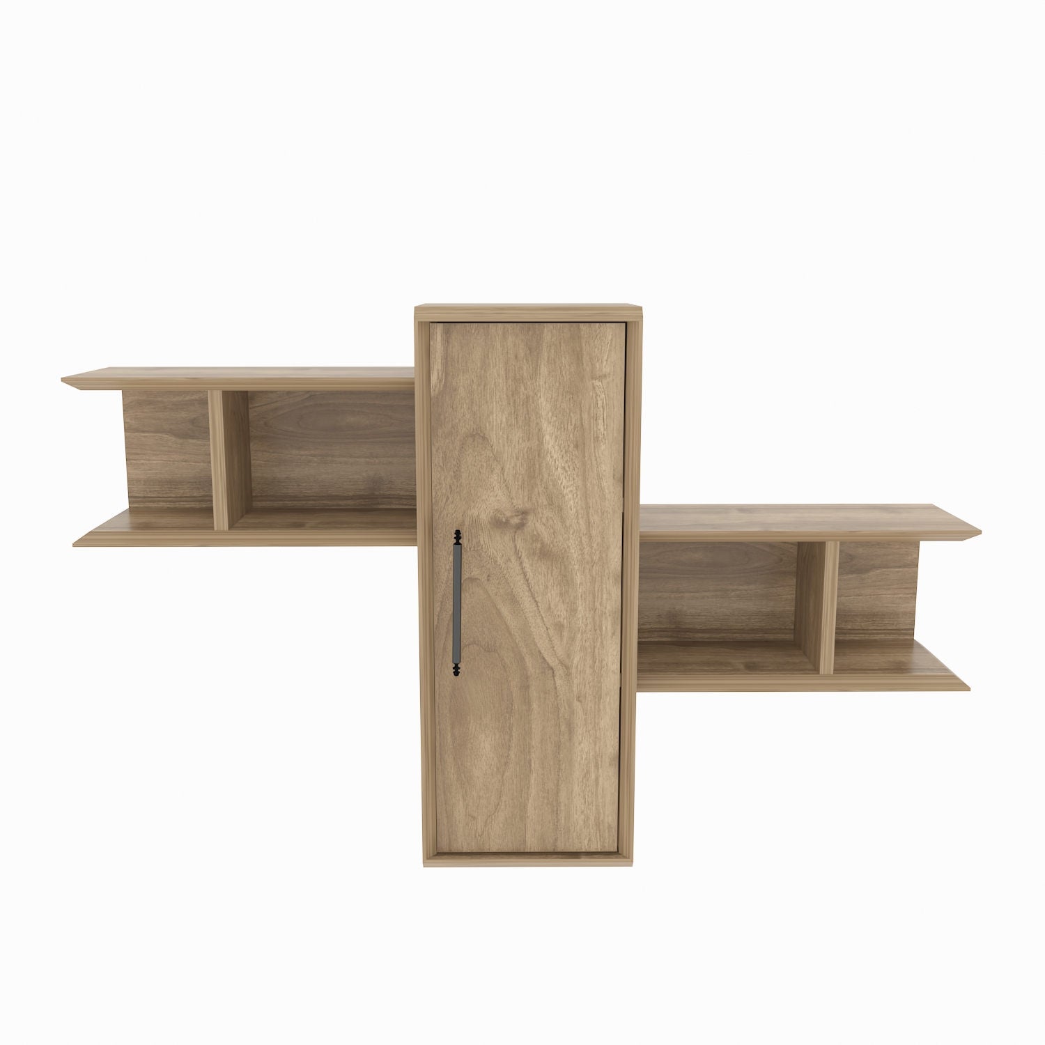 Prateleira de parede elegante em nogueira, 118,6 x 35 x 51,8 cm | Painel de partículas 100% revestido em melamina, 18 mm de espessura | Solução de armazenamento elegante para casas modernas