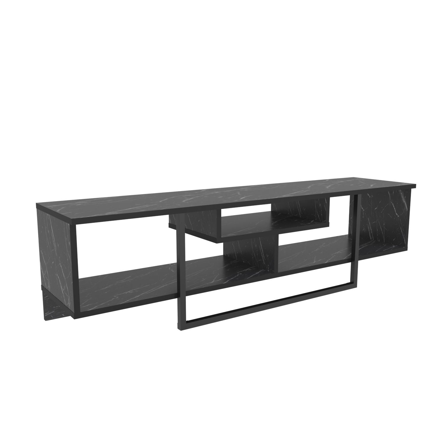 Suporte de TV elegante preto, 150 cm de largura, 35,2 cm de profundidade, 40 cm de altura | Painel de partículas 100% revestido de melamina, 18 mm de espessura | Perfeito para salas de estar modernas