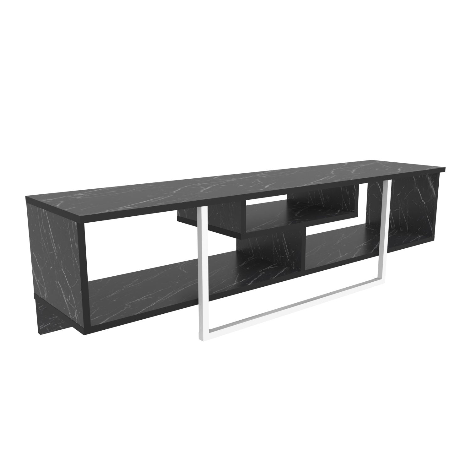 Suporte de TV elegante, preto e branco, 150 cm x 35,2 cm x 40 cm | Painel de partículas 100% revestido de melamina, 18 mm de espessura | Design moderno para salas de estar e espaços de entretenimento