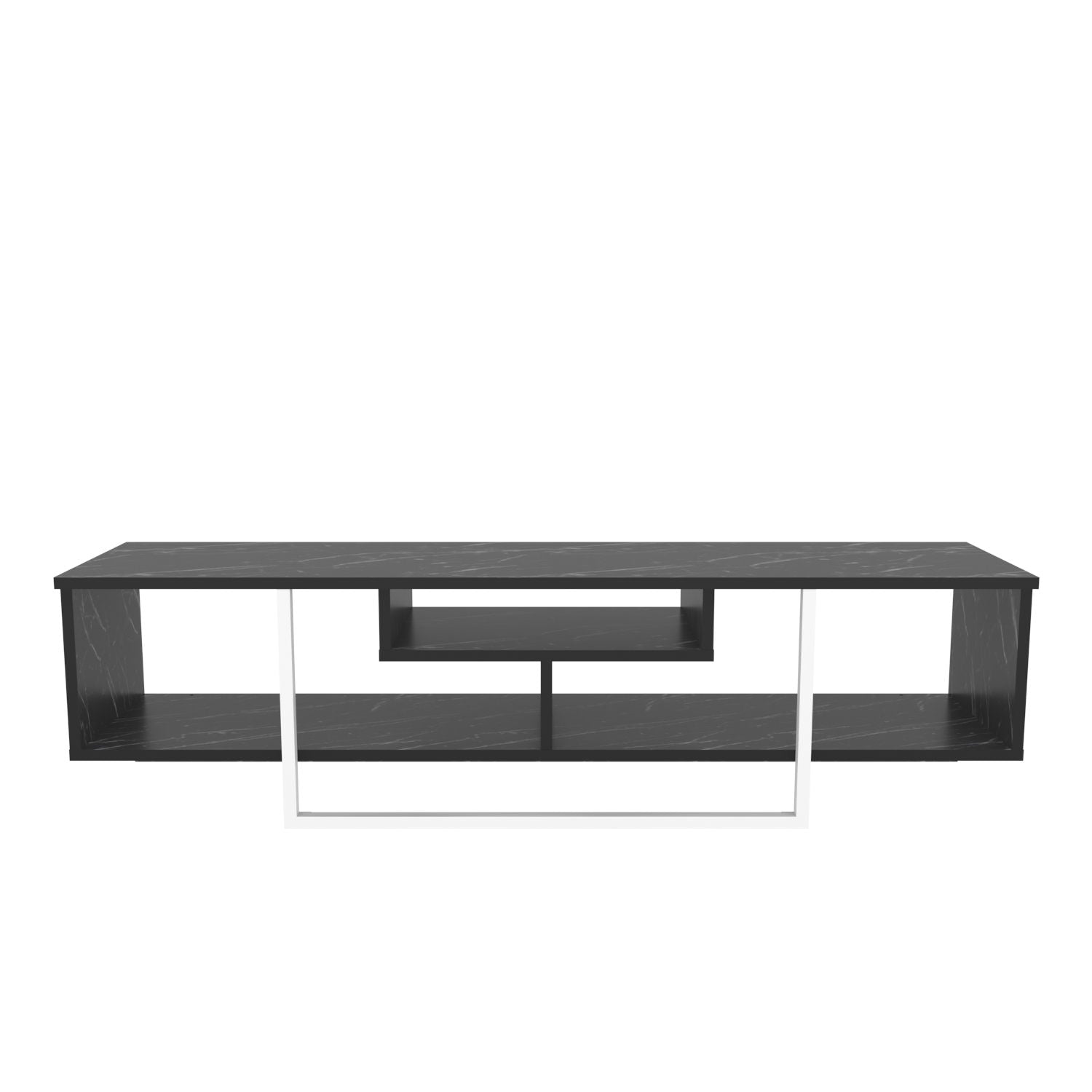 Suporte de TV elegante, preto e branco, 150 cm x 35,2 cm x 40 cm | Painel de partículas 100% revestido de melamina, 18 mm de espessura | Design moderno para salas de estar e espaços de entretenimento