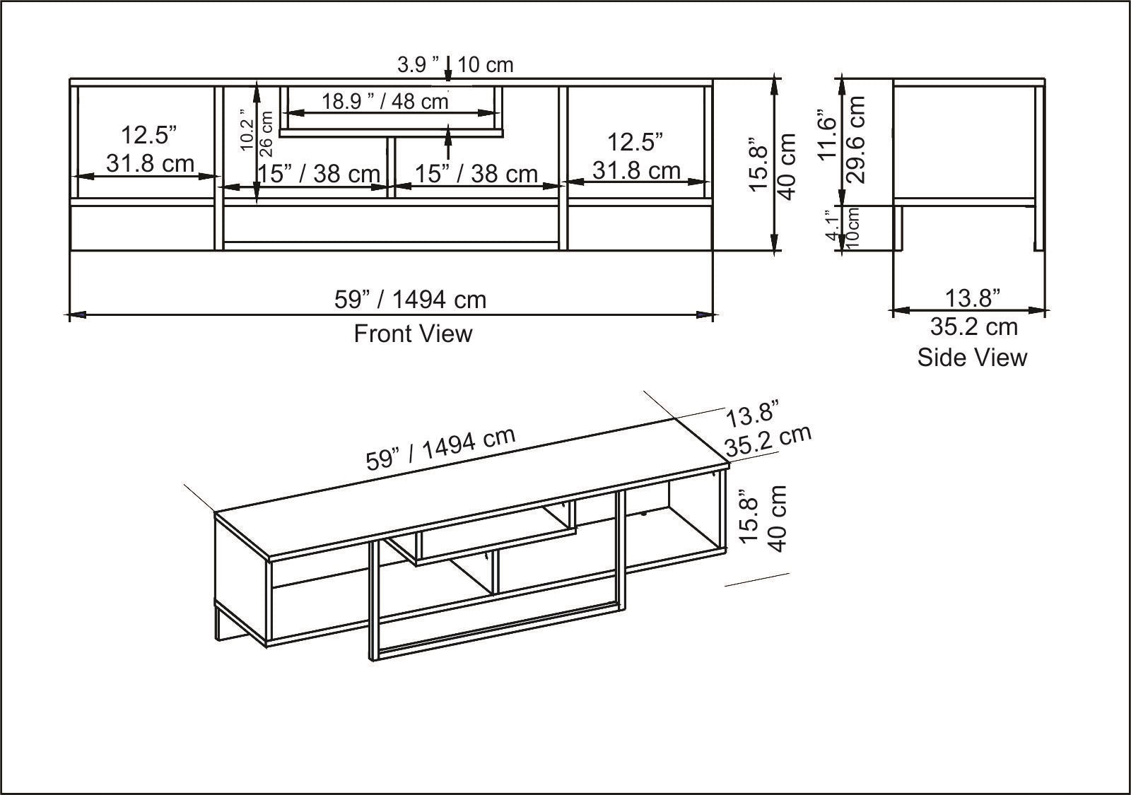 Suporte de TV elegante, preto e branco, 150 cm x 35,2 cm x 40 cm | Painel de partículas 100% revestido de melamina, 18 mm de espessura | Design moderno para salas de estar e espaços de entretenimento