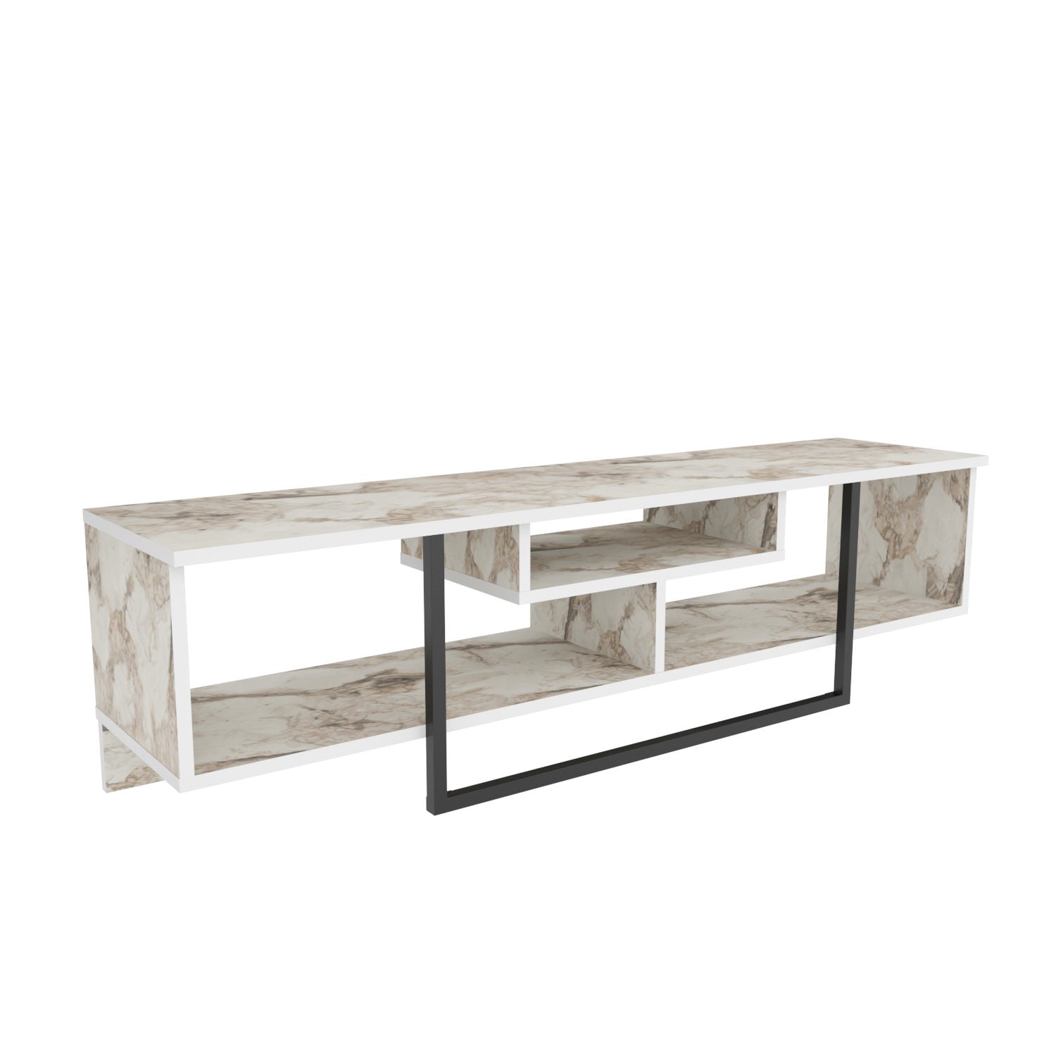 Suporte de TV elegante, preto e branco, 150 cm x 35,2 cm x 40 cm | Painel de partículas 100% revestido de melamina, 18 mm de espessura | Design moderno para salas de estar e espaços de entretenimento