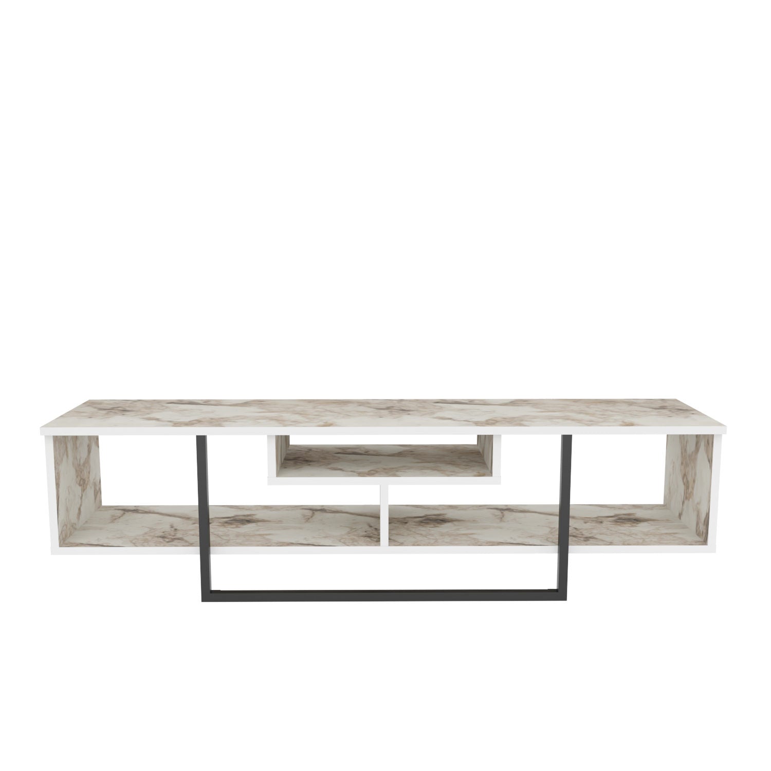 Suporte de TV elegante, preto e branco, 150 cm x 35,2 cm x 40 cm | Painel de partículas 100% revestido de melamina, 18 mm de espessura | Design moderno para salas de estar e espaços de entretenimento