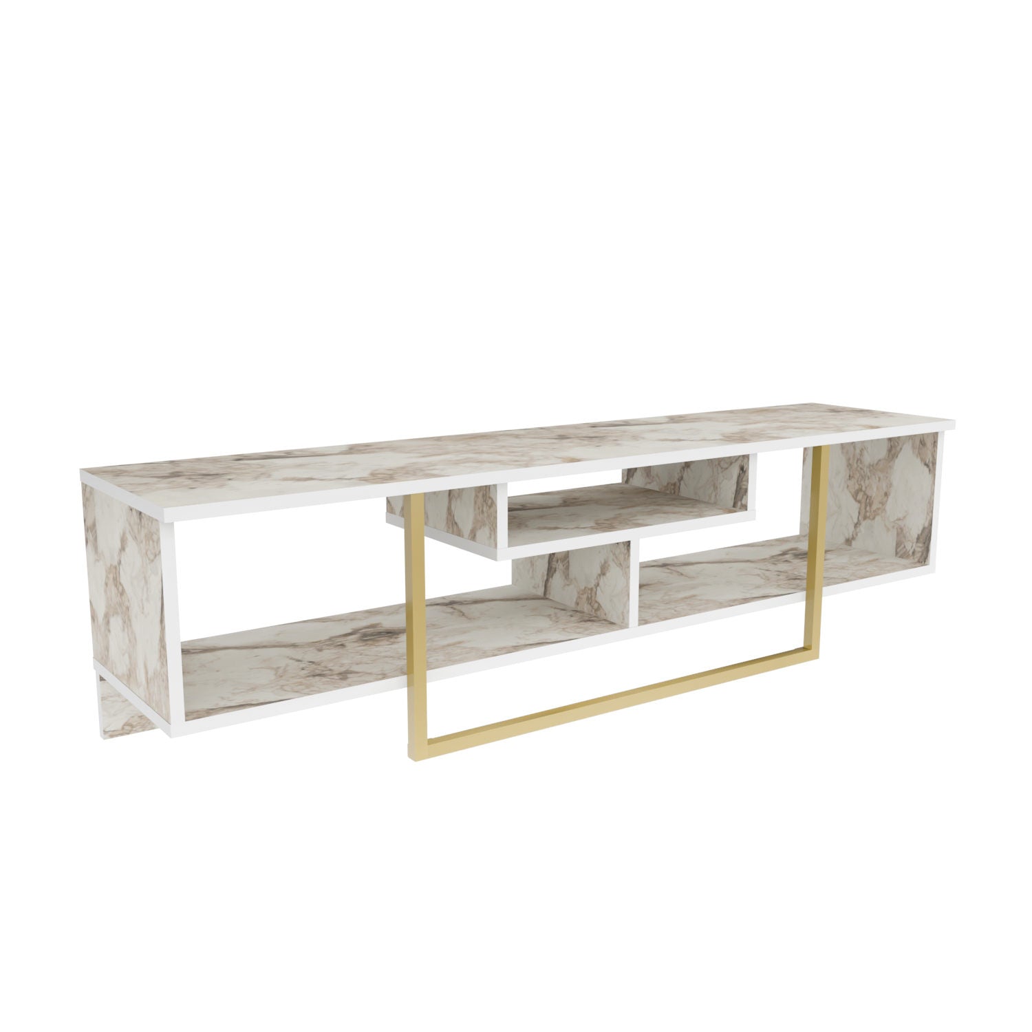 Suporte de TV Glamouroso, Dourado e Branco, 150 cm x 35,2 cm x 40 cm | Painel de partículas 100% revestido em melamina, 18 mm de espessura | Elegante e funcional para salas de estar modernas