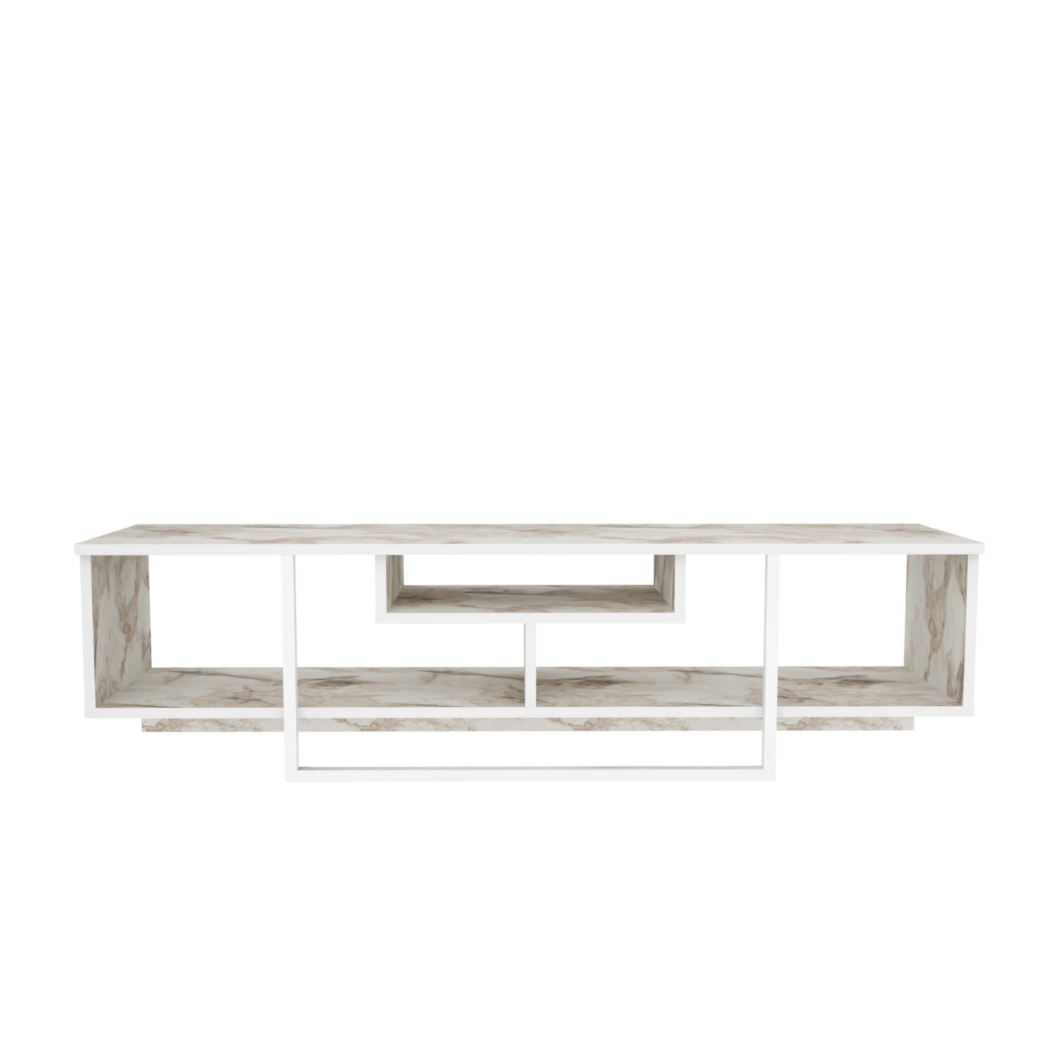 Suporte de TV escandinavo, branco, 150 cm x 35,2 cm x 40 cm | Painel de partículas 100% revestido de melamina, 18 mm de espessura | Elegante e funcional para salas de estar modernas