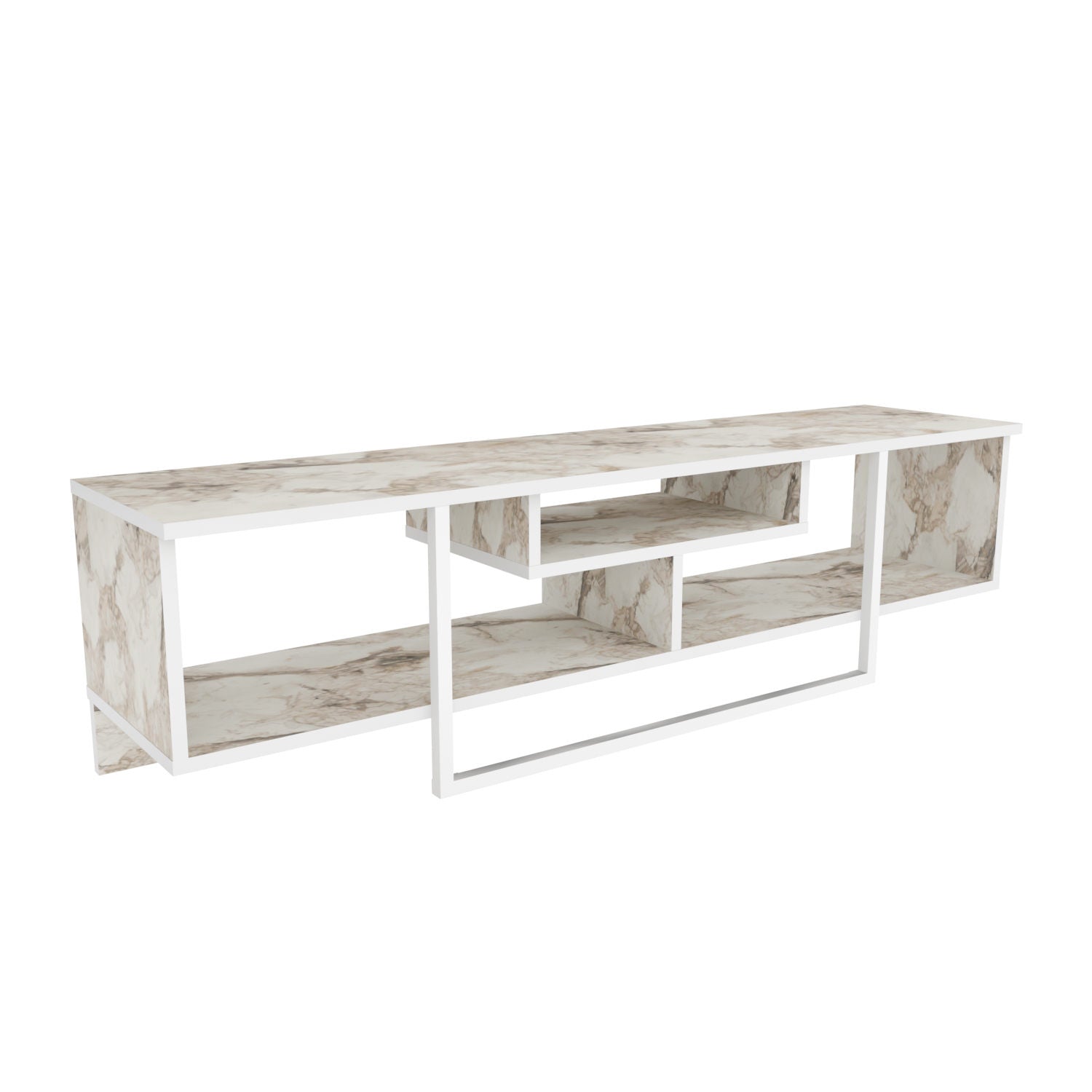 Suporte de TV escandinavo, branco, 150 cm x 35,2 cm x 40 cm | Painel de partículas 100% revestido de melamina, 18 mm de espessura | Elegante e funcional para salas de estar modernas