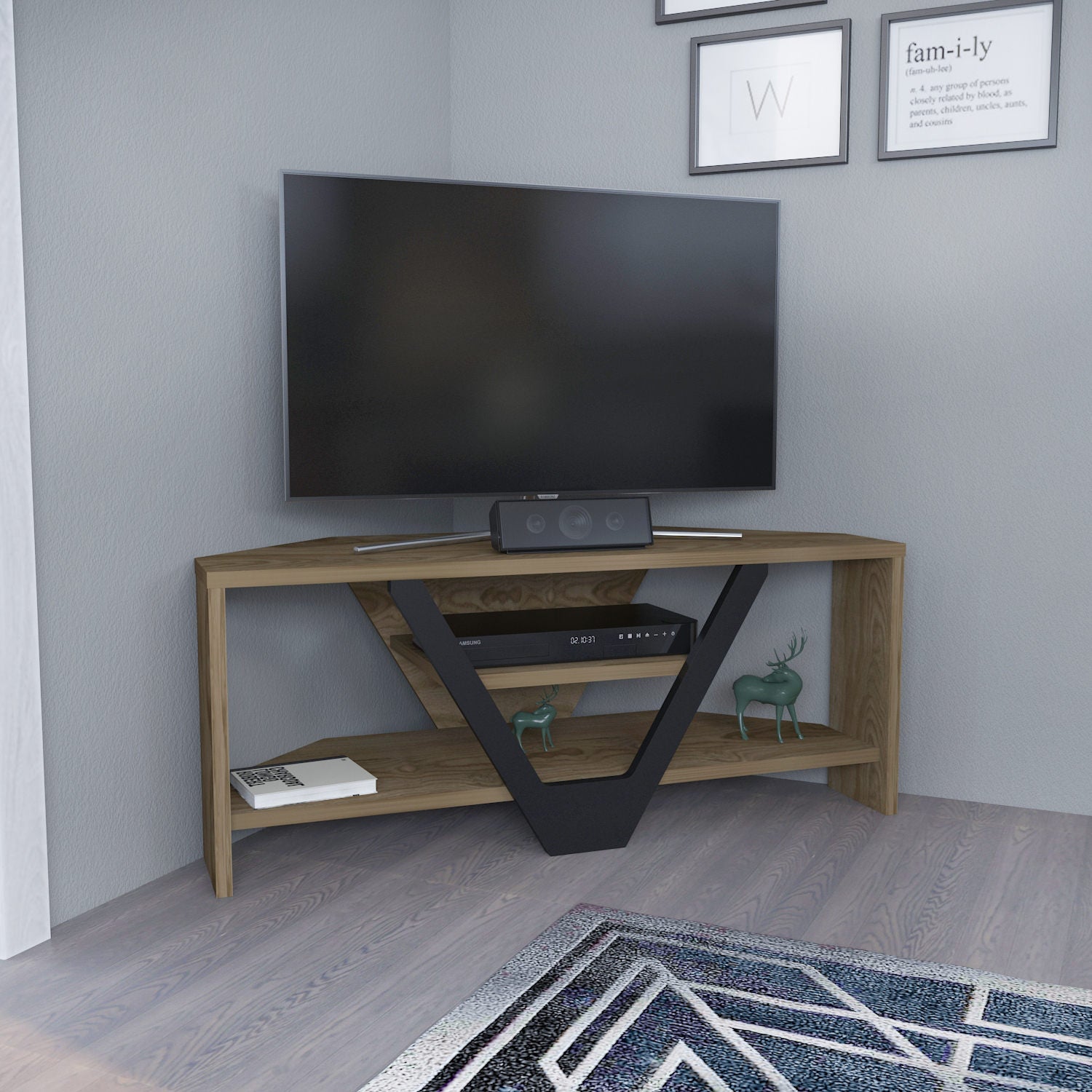 Suporte de TV elegante, dourado e preto, 90 x 35 x 36,8 cm | Painel de partículas 100% revestido de melamina, 18 mm de espessura | Perfeito para salas de estar e espaços de entretenimento modernos